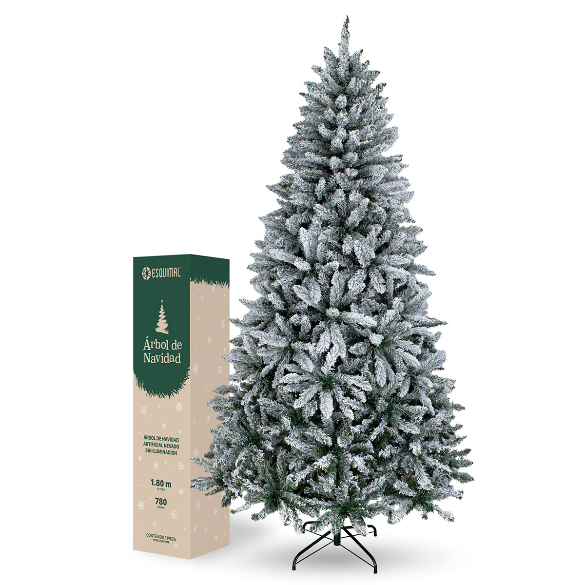 Árbol De Navidad Artificial Esquimal Pino Verde Nevado 1.80m Con 780 Ramas