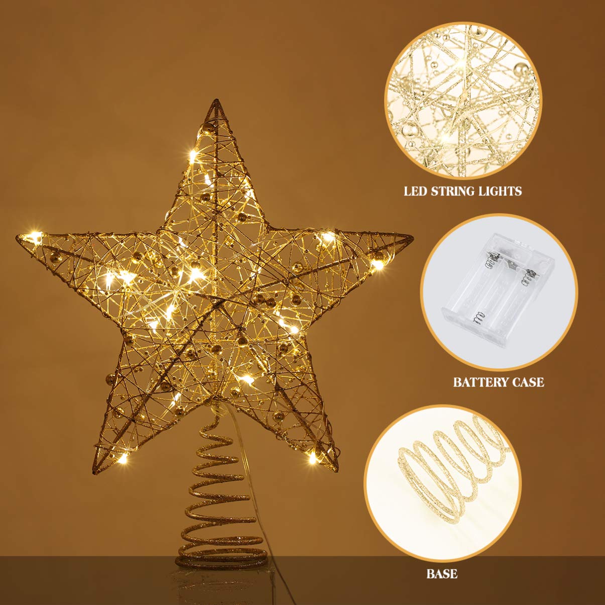 Foto 7 pulgar | Decoración Para Árbol De Navidad Nuobesty En Forma De Estrella Dorada Con Luces - Venta Internacional.