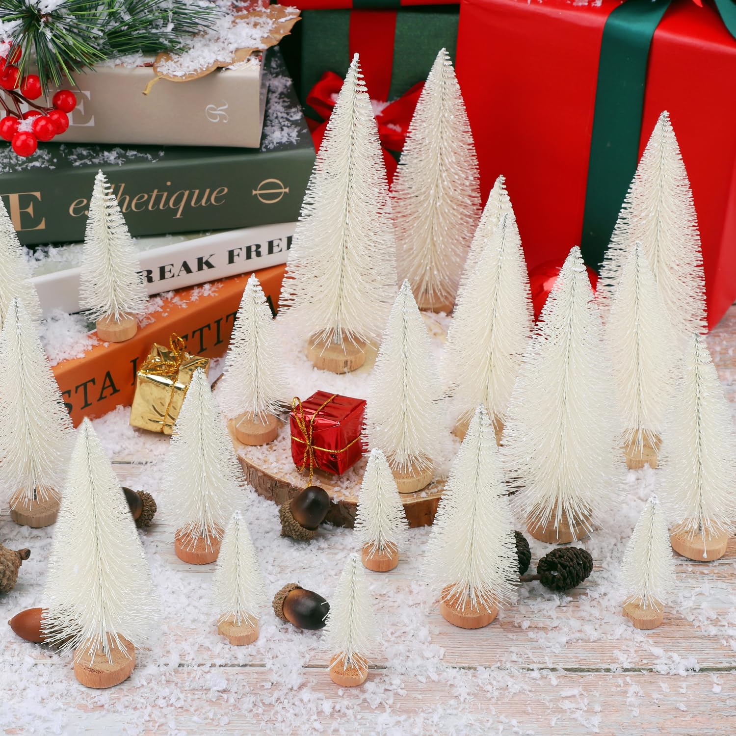 Decoración De Árbol De Navidad Ayieyill Mini, 30 Unidades Con Base De Madera - Venta Internacional. $616