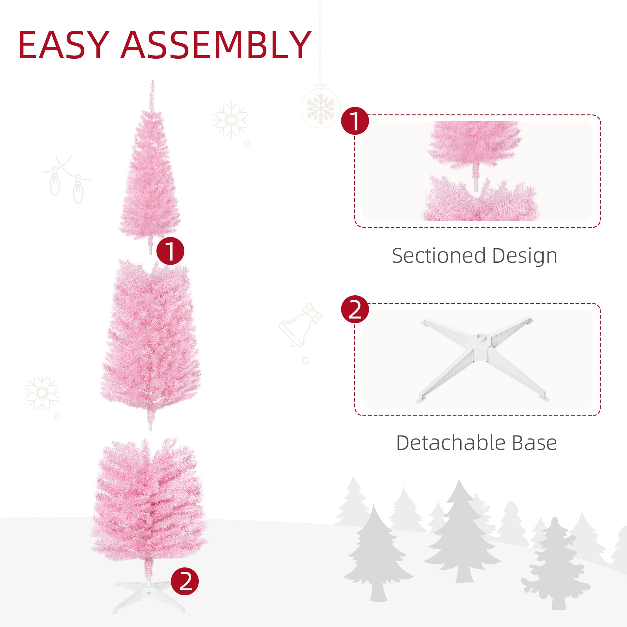 Foto 7 | Lápiz Artificial Christmas Tree Homcom De 7 Pies/210 Cm, Rosa Con 499 Puntas - Venta Internacional.