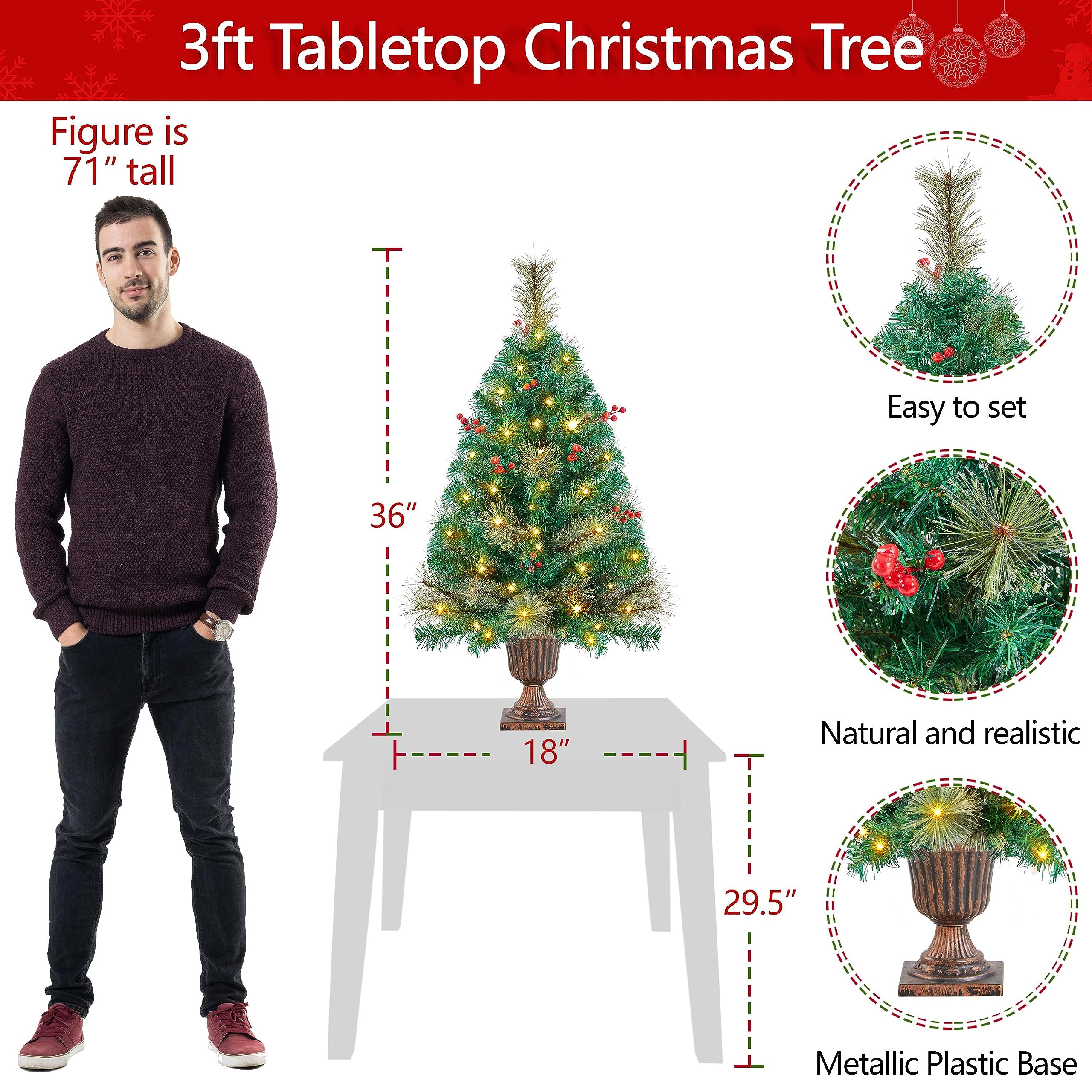 Foto 5 pulgar | Árbol De Navidad De Mesa Yaheetech De 91 Cm, Paquete De 2 Con Luces Led - Venta Internacional.