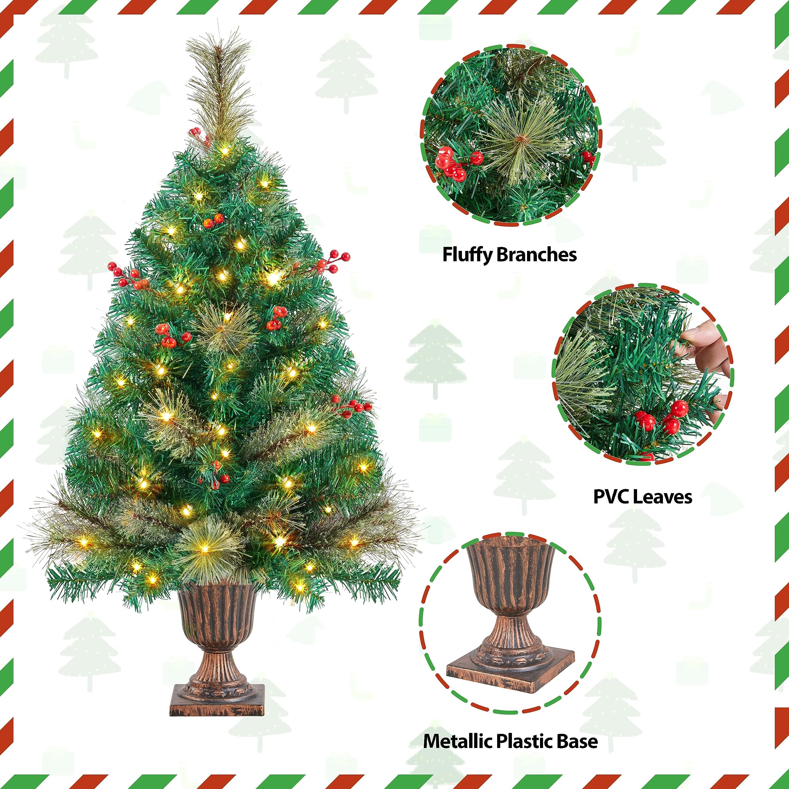 Foto 8 pulgar | Árbol De Navidad De Mesa Yaheetech De 91 Cm, Paquete De 2 Con Luces Led - Venta Internacional.