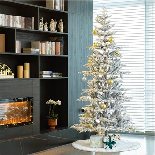 Foto 3 | Árbol De Navidad Glitzhome Deluxe De 8 Pies, Abeto Flocado Preiluminado - Venta Internacional.