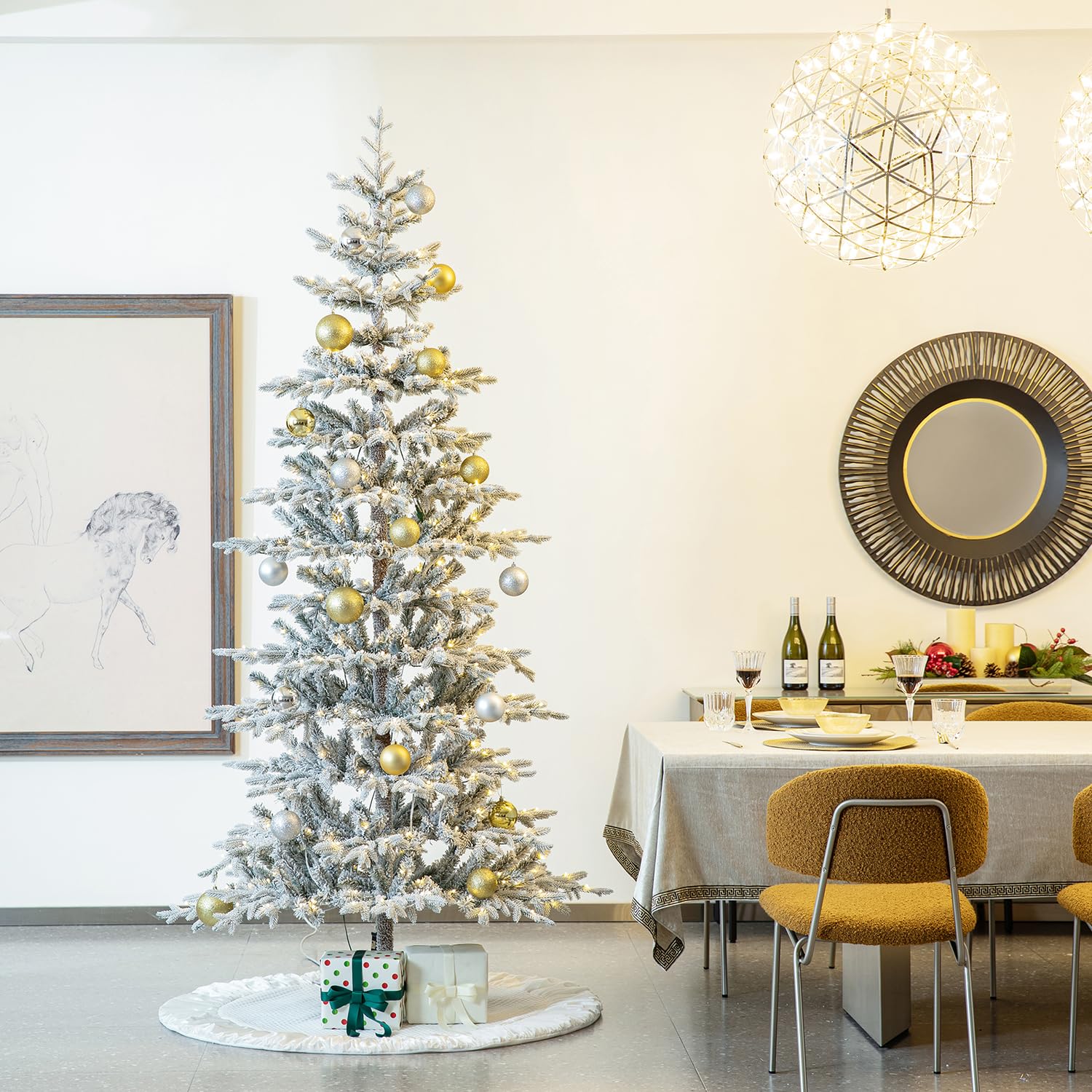 Foto 4 | Árbol De Navidad Glitzhome Deluxe De 8 Pies, Abeto Flocado Preiluminado - Venta Internacional.