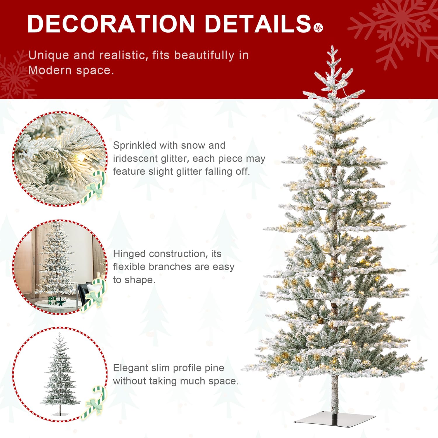 Foto 6 | Árbol De Navidad Glitzhome Deluxe De 8 Pies, Abeto Flocado Preiluminado - Venta Internacional.