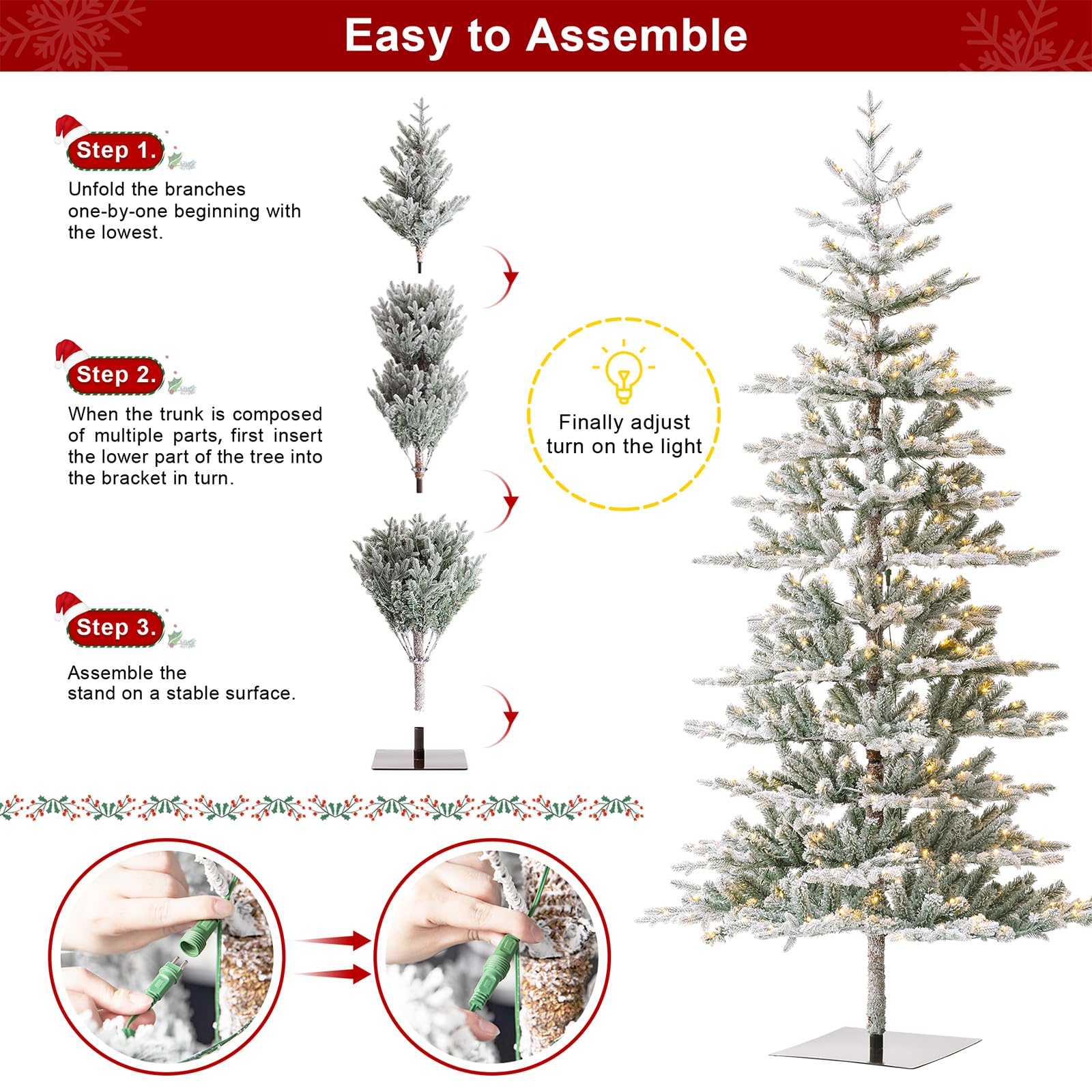 Foto 7 | Árbol De Navidad Glitzhome Deluxe De 8 Pies, Abeto Flocado Preiluminado - Venta Internacional.