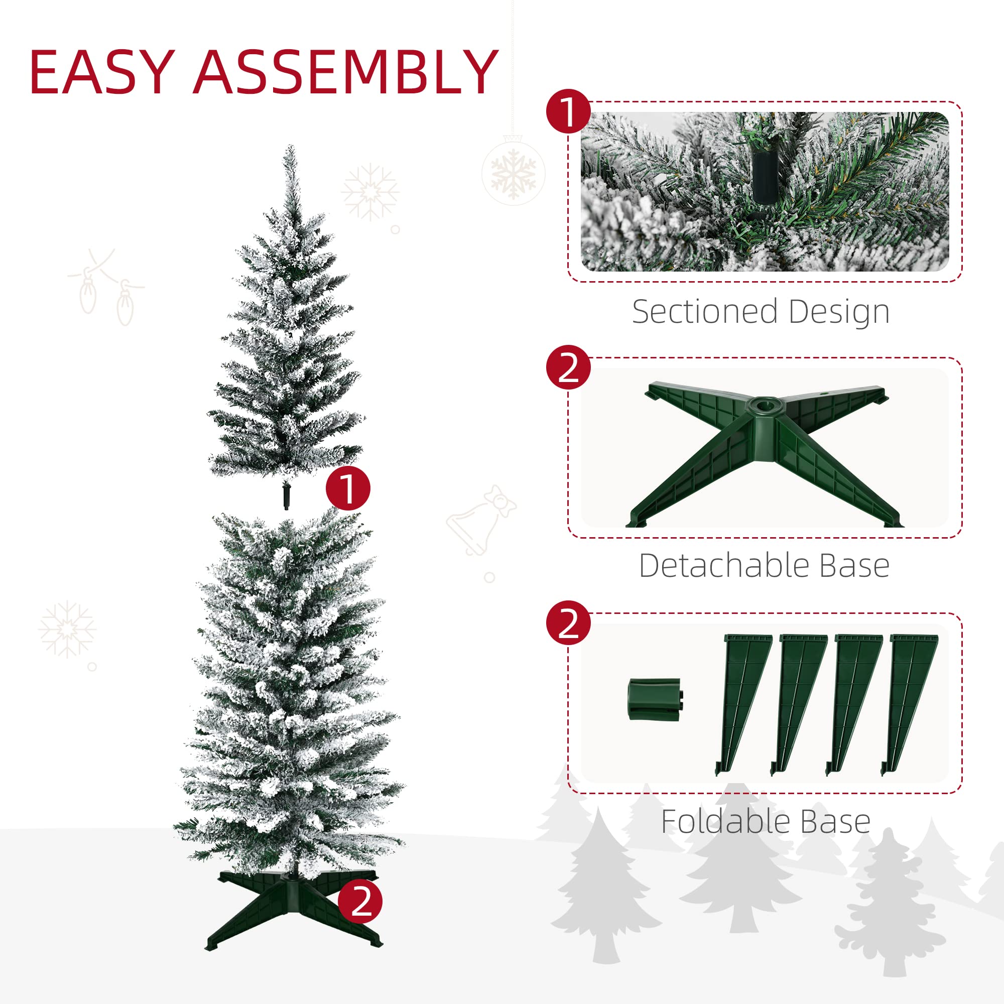 Foto 7 pulgar | Lápiz Artificial Christmas Tree Homcom Con Forma De Nieve, 5 Pies - Venta Internacional.