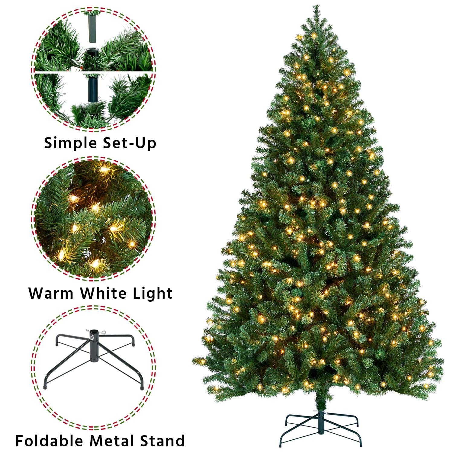 Foto 4 | Árbol De Navidad Yaheetech De 2,3 M Con 550 Luces Blancas Cálidas De Pvc - Venta Internacional.