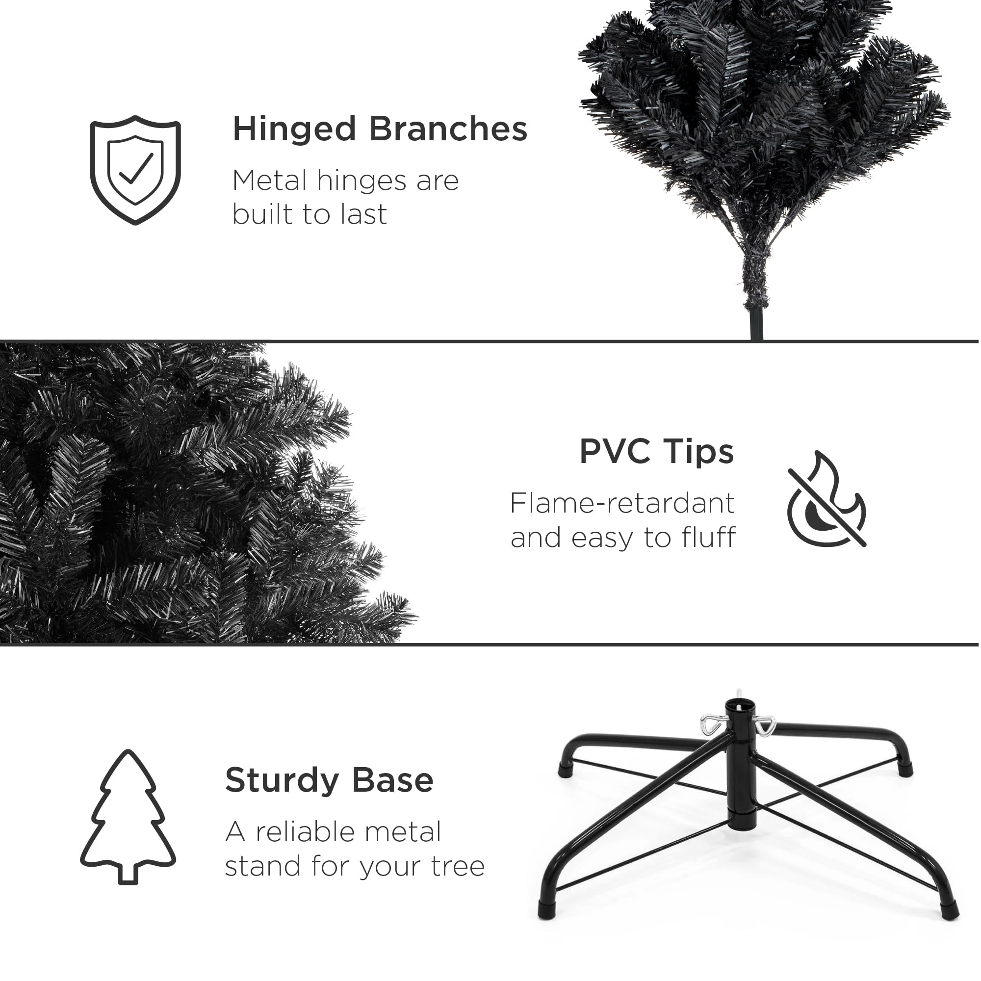 Foto 6 pulgar | Árbol De Navidad Best Choice Products, Completamente Negro, 1,4 M, Con 362 Puntas - Venta Internacional.