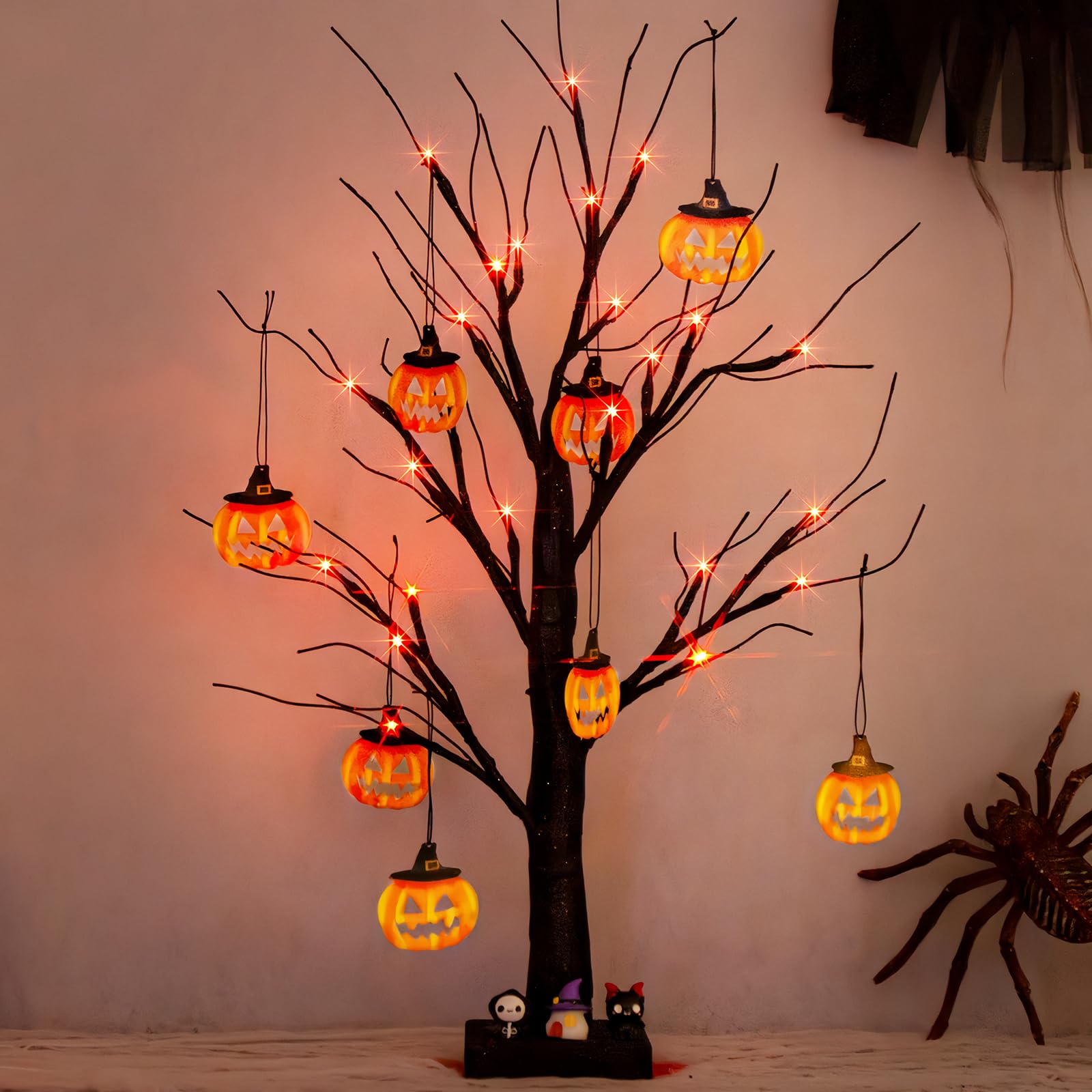 Foto 2 pulgar | Árbol Negro Peiduo Para Decoración De Halloween De 2 Pies Con Luces Y Adornos - Venta Internacional.