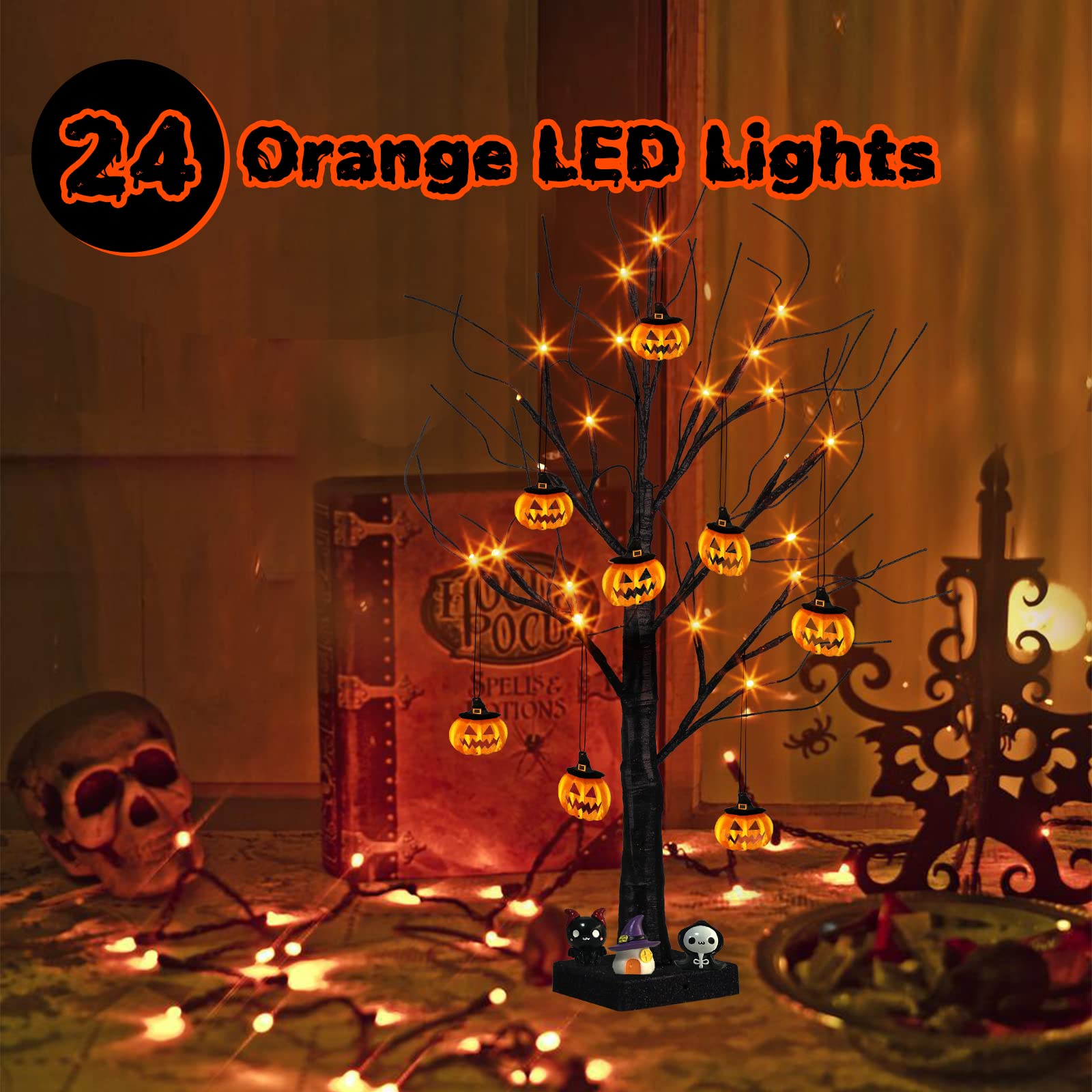 Foto 2 | Árbol Negro Peiduo Para Decoración De Halloween De 2 Pies Con Luces Y Adornos - Venta Internacional.