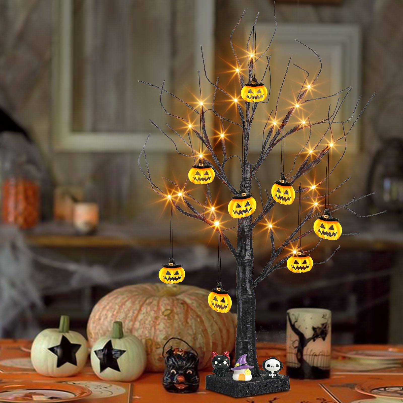 Foto 7 pulgar | Árbol Negro Peiduo Para Decoración De Halloween De 2 Pies Con Luces Y Adornos - Venta Internacional.