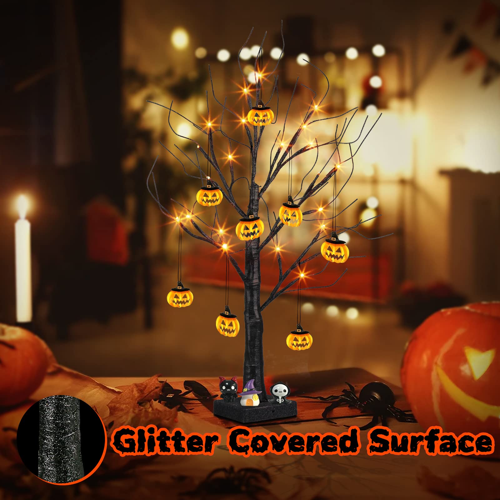 Foto 7 | Árbol Negro Peiduo Para Decoración De Halloween De 2 Pies Con Luces Y Adornos - Venta Internacional.