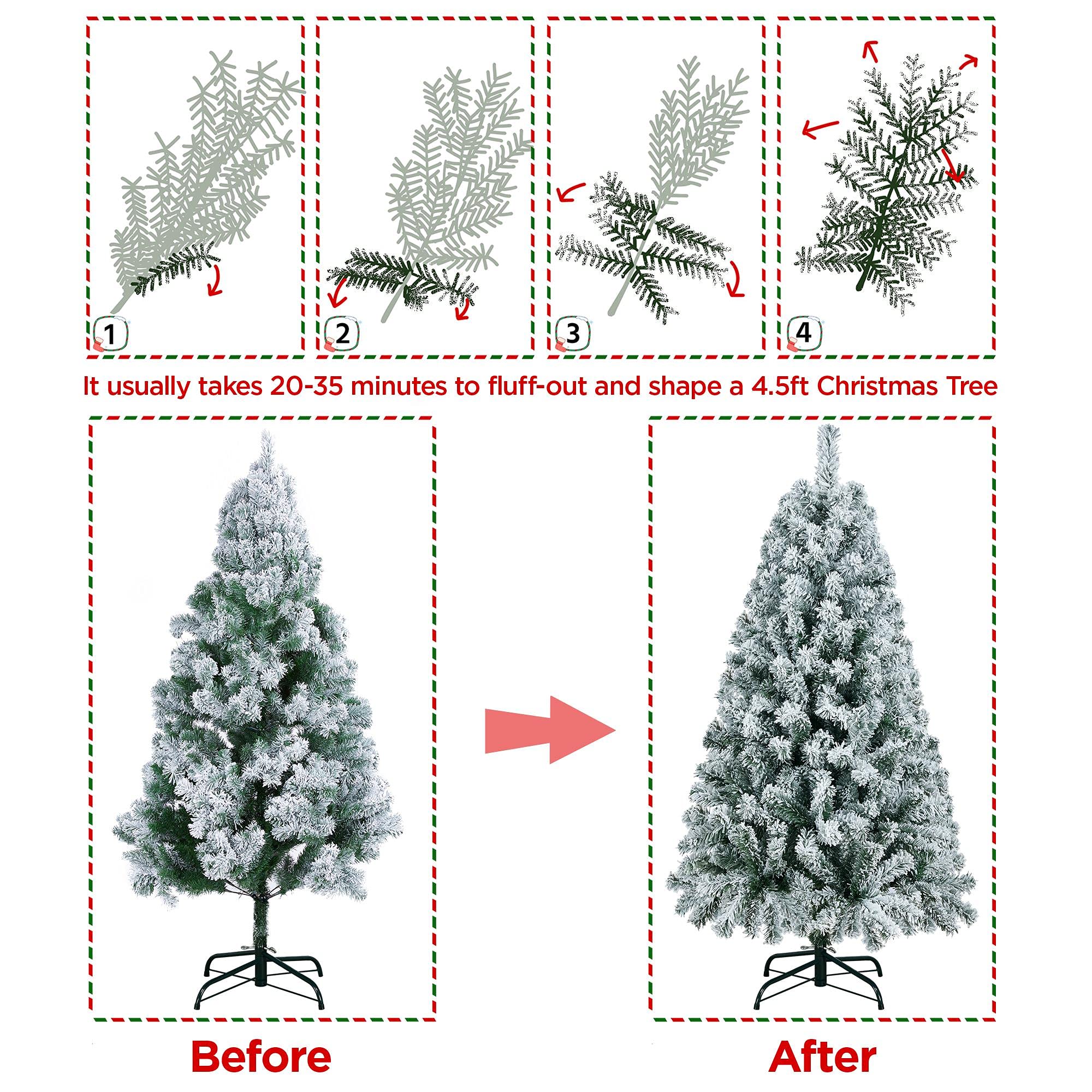 Foto 6 | Árbol De Navidad Yaheetech, Abeto Cubierto De Nieve, 1,4 M, Con 340 Puntas - Venta Internacional.