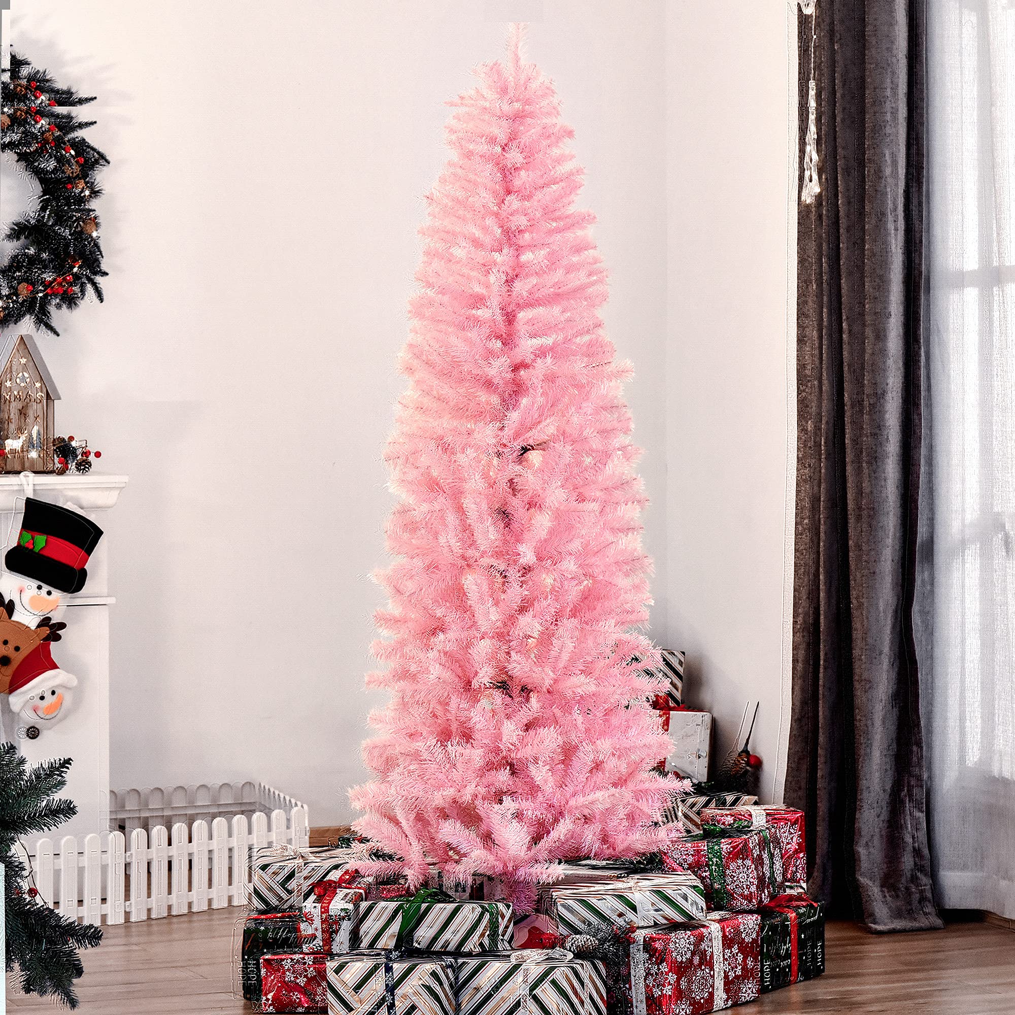 Foto 3 pulgar | Árbol De Navidad Homcom Slim Douglas Fir De 6 Pies Con 618 Puntas, Rosa - Venta Internacional.