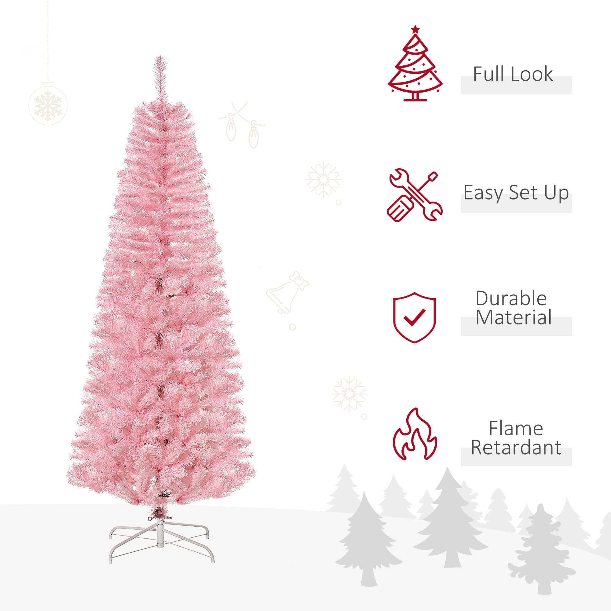 Foto 4 pulgar | Árbol De Navidad Homcom Slim Douglas Fir De 6 Pies Con 618 Puntas, Rosa - Venta Internacional.