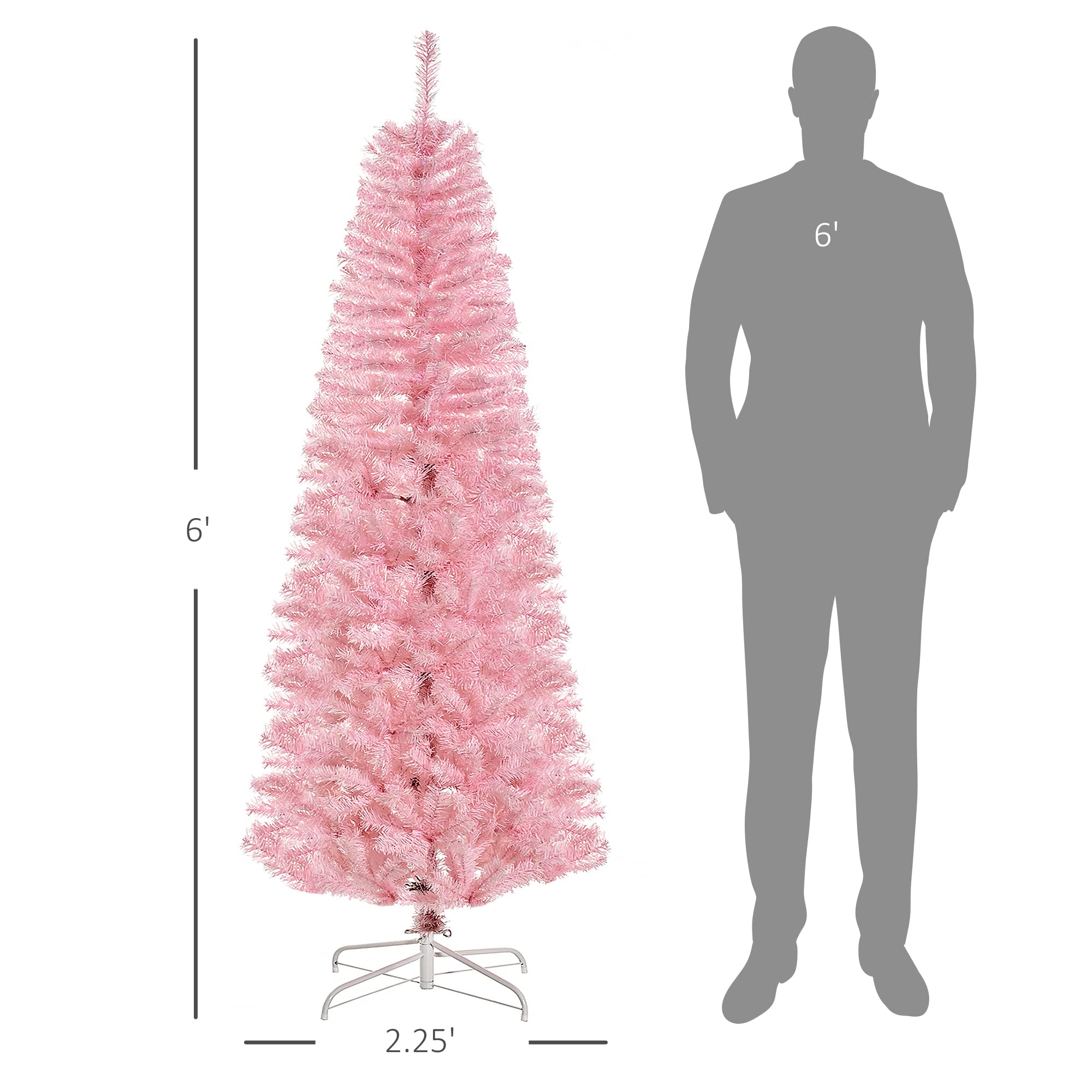 Foto 6 pulgar | Árbol De Navidad Homcom Slim Douglas Fir De 6 Pies Con 618 Puntas, Rosa - Venta Internacional.