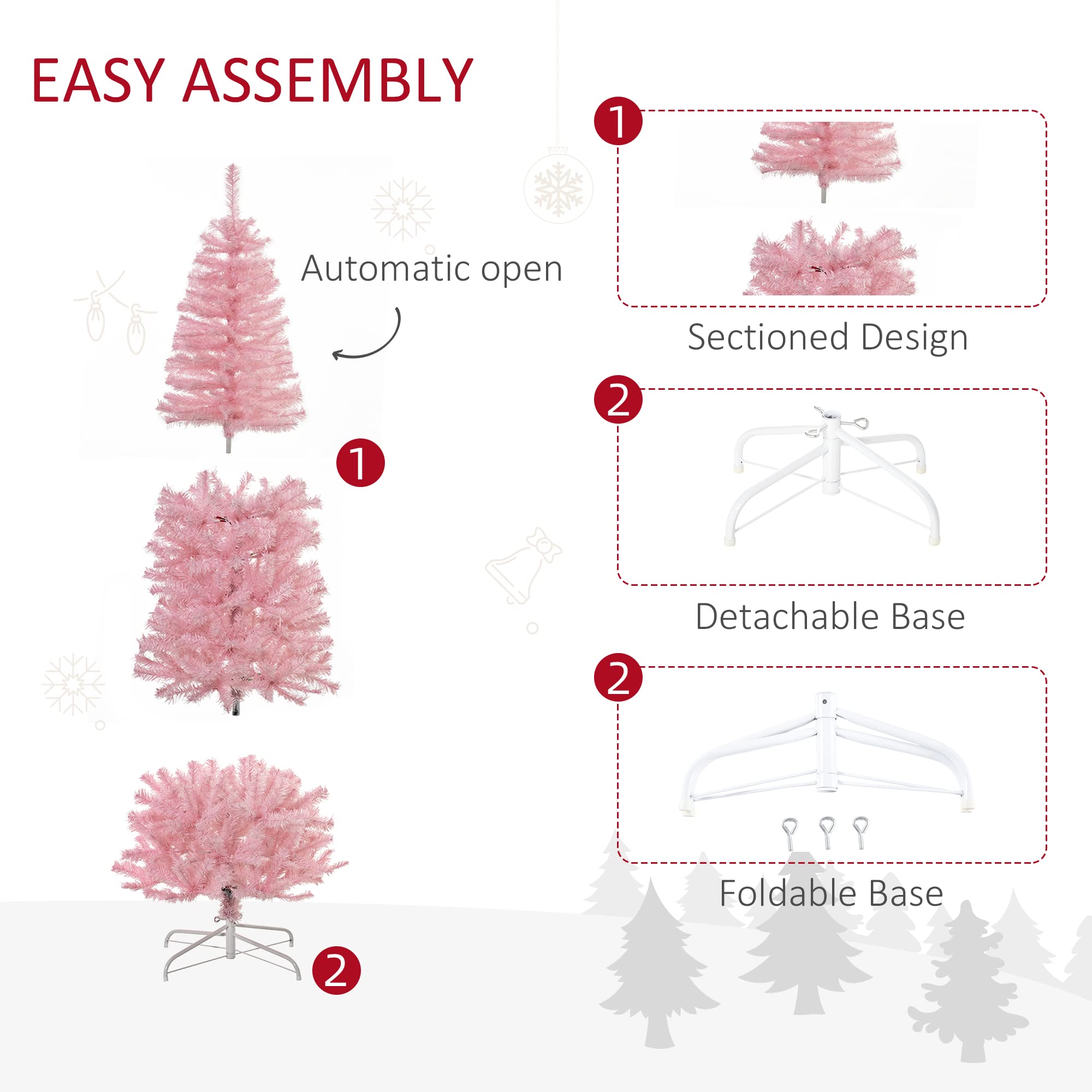 Foto 7 pulgar | Árbol De Navidad Homcom Slim Douglas Fir De 6 Pies Con 618 Puntas, Rosa - Venta Internacional.