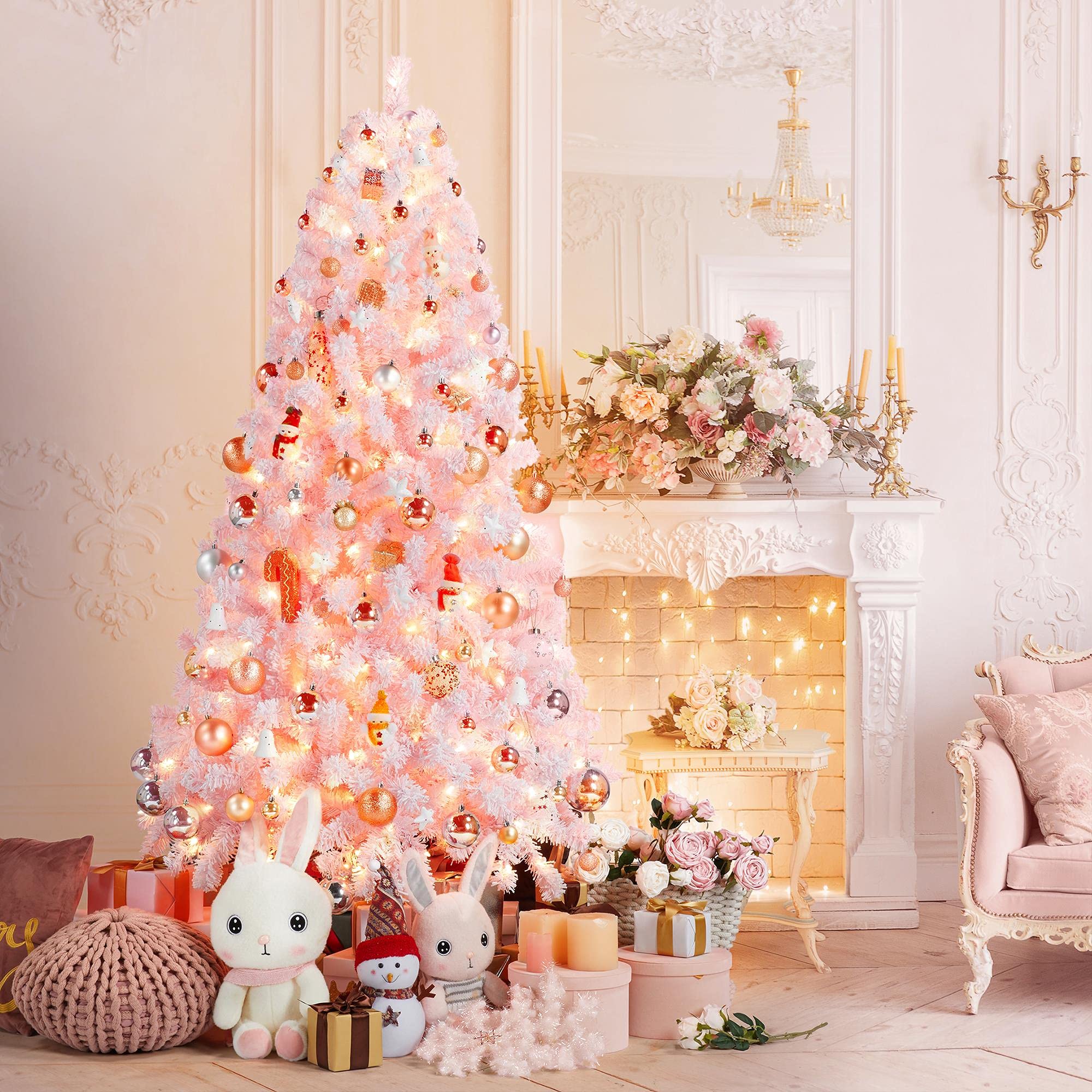 Foto 2 | Árbol De Navidad Yaheetech De 6 Pies Con 250 Luces Blancas Cálidas, Color Rosa - Venta Internacional.