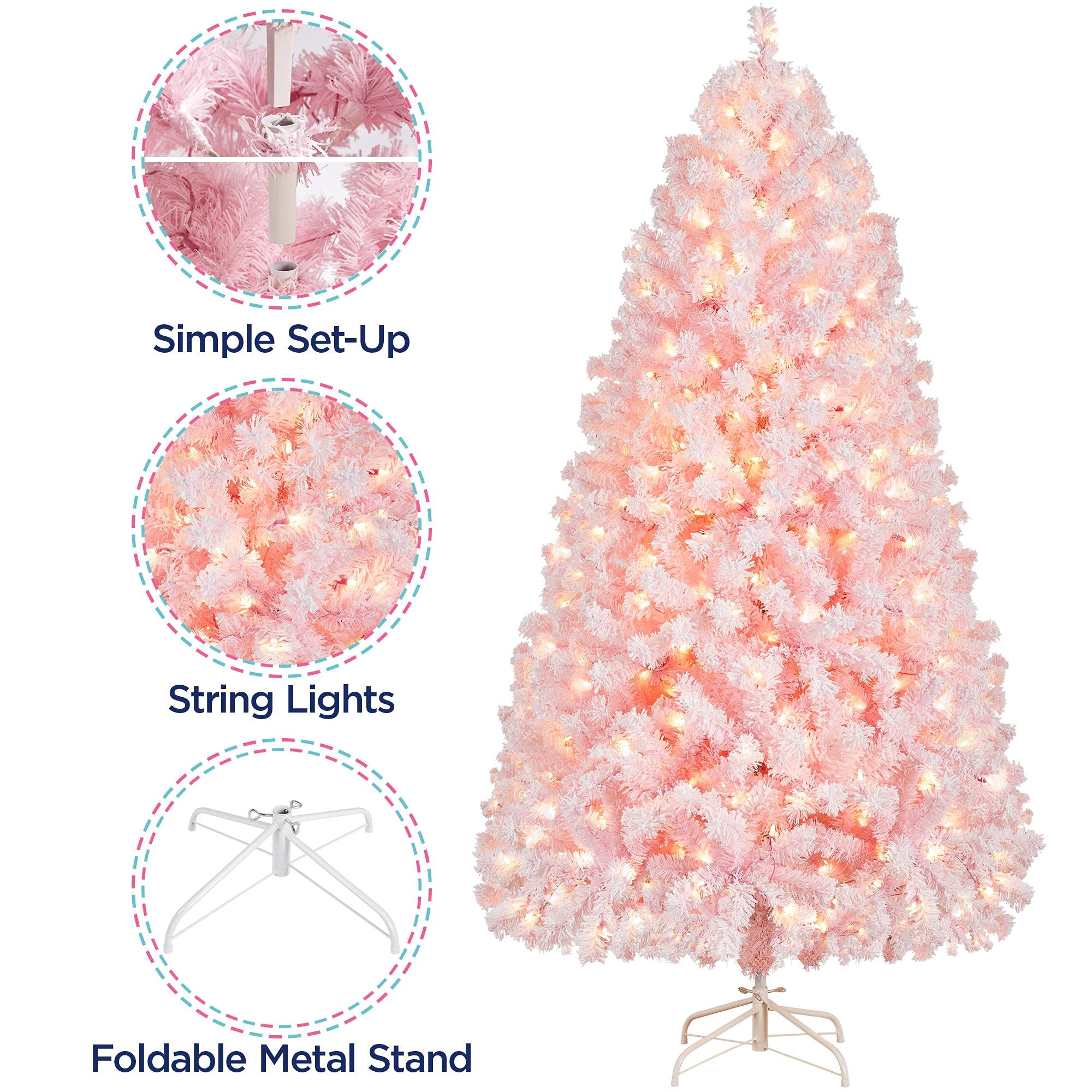 Foto 5 pulgar | Árbol De Navidad Yaheetech De 6 Pies Con 250 Luces Blancas Cálidas, Color Rosa - Venta Internacional.