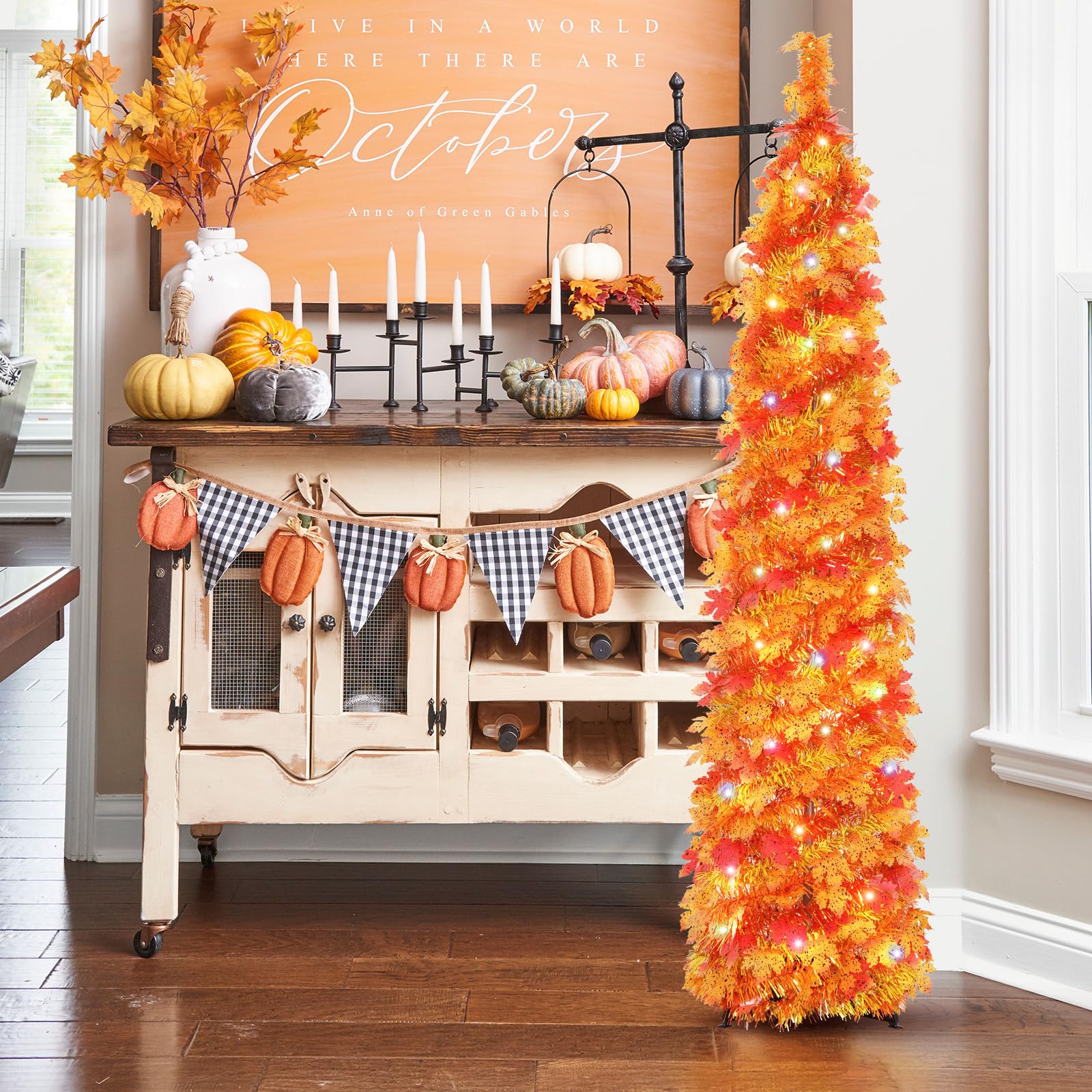Foto 4 pulgar | Árbol De Navidad Macting De 5 Pies Con Luces, Hojas De Arce Otoñales - Venta Internacional.