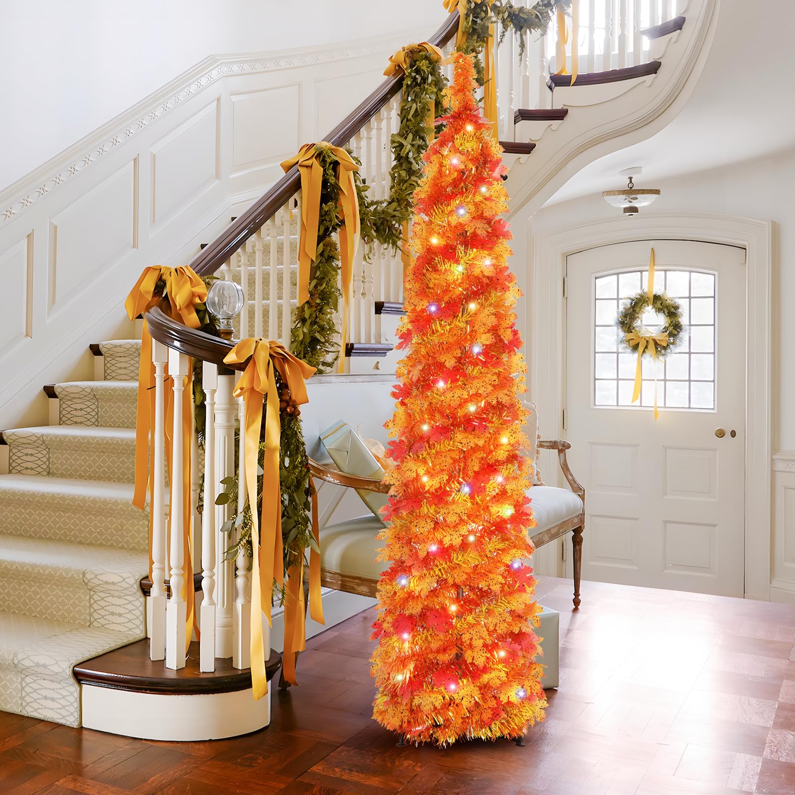 Foto 6 pulgar | Árbol De Navidad Macting De 5 Pies Con Luces, Hojas De Arce Otoñales - Venta Internacional.