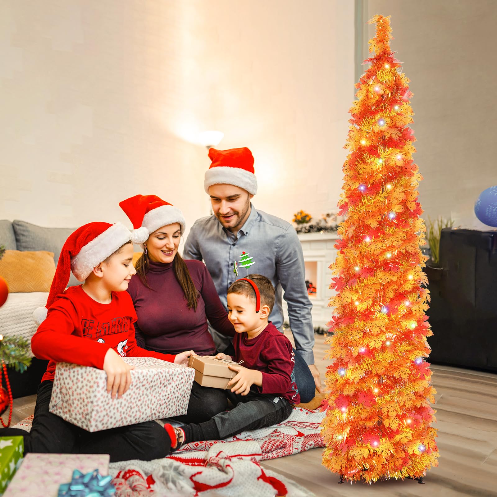Foto 7 pulgar | Árbol De Navidad Macting De 5 Pies Con Luces, Hojas De Arce Otoñales - Venta Internacional.