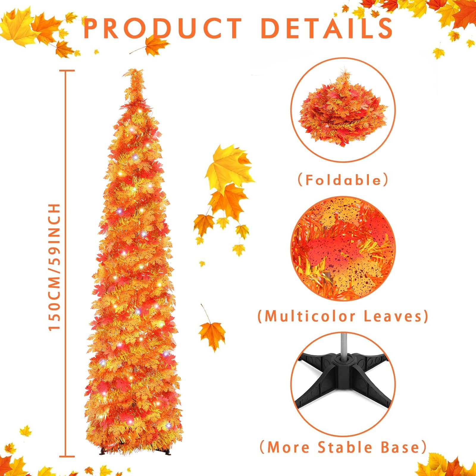 Foto 8 pulgar | Árbol De Navidad Macting De 5 Pies Con Luces, Hojas De Arce Otoñales - Venta Internacional.