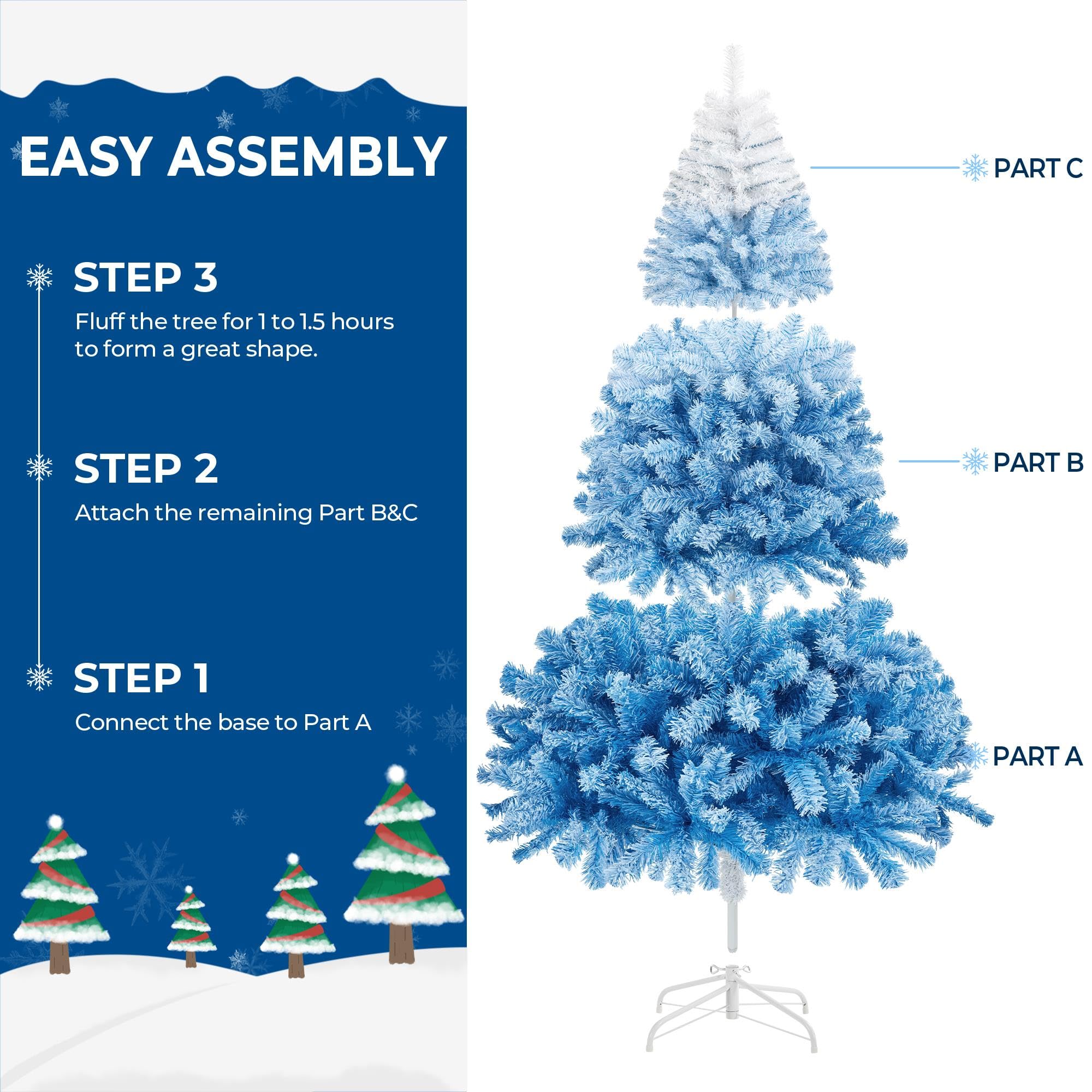 Foto 6 pulgar | Árbol De Navidad Yaheetech De 6 Pies De Ancho Con 820 Puntas, Color Azul - Venta Internacional.