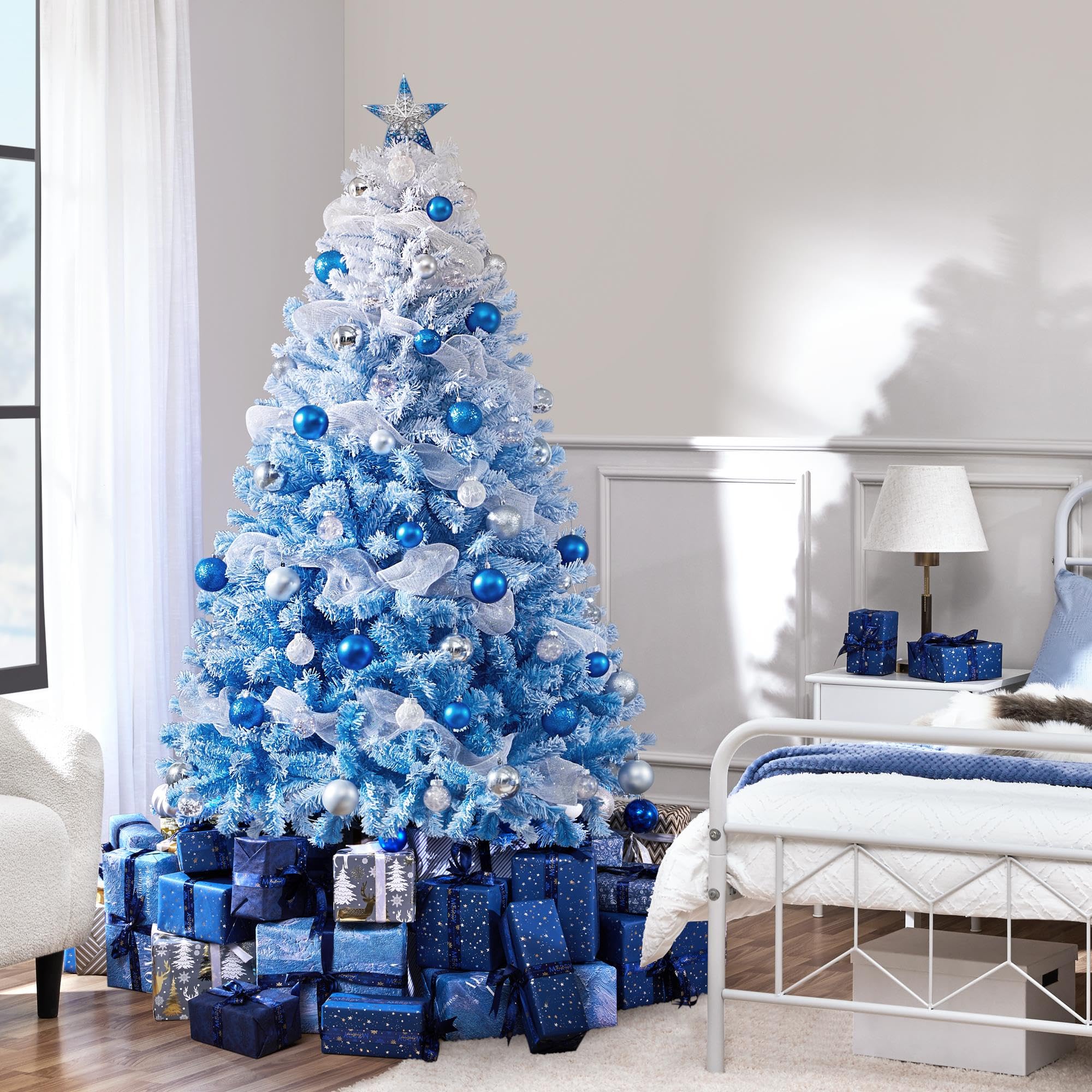 Foto 7 | Árbol De Navidad Yaheetech De 6 Pies De Ancho Con 820 Puntas, Color Azul - Venta Internacional.