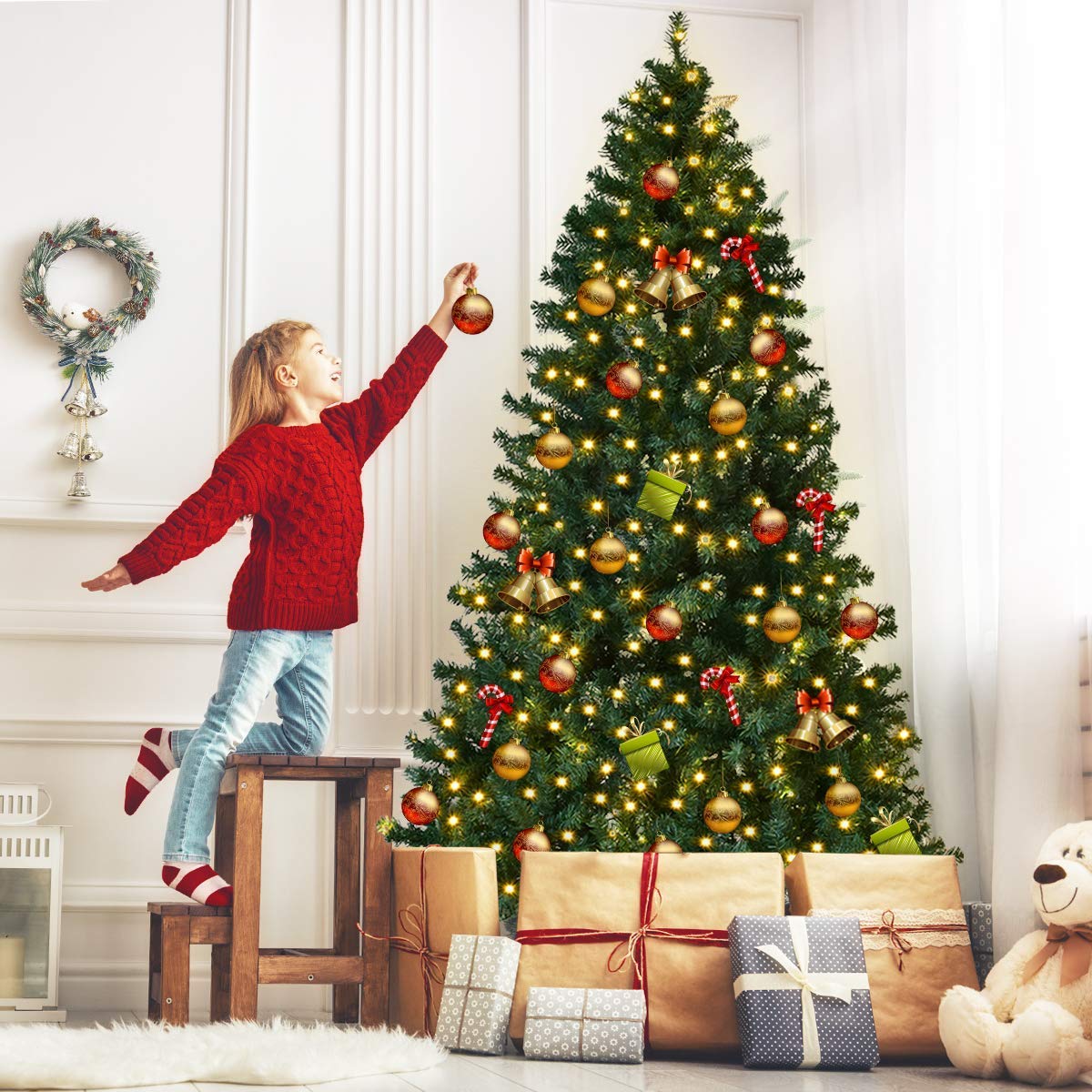 Foto 4 pulgar | Árbol De Navidad Costway De Pvc Preiluminado De 7 Pies Con 300 Luces Led, Color Verde - Venta Internacional.