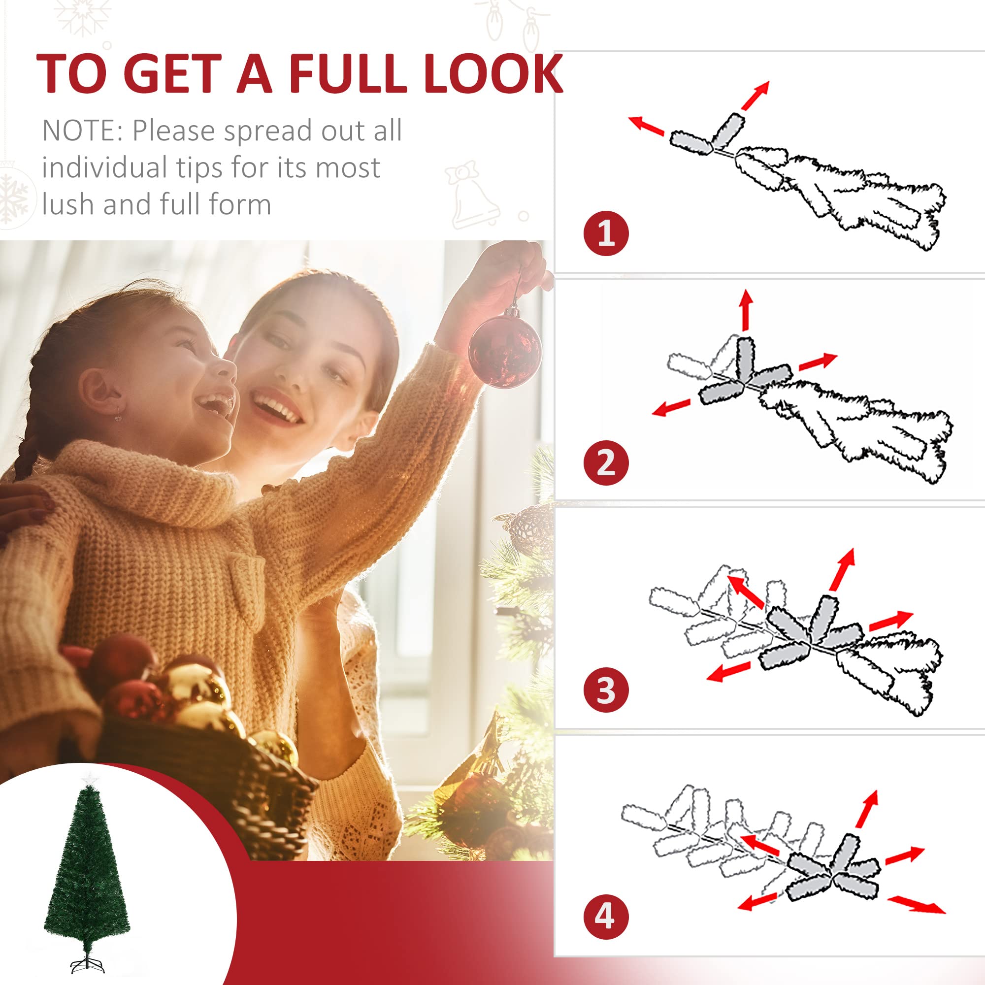 Foto 7 pulgar | Árbol De Navidad Homcom Douglas Fir De 6 Pies Con 24 Luces Led, Color Verde - Venta Internacional.