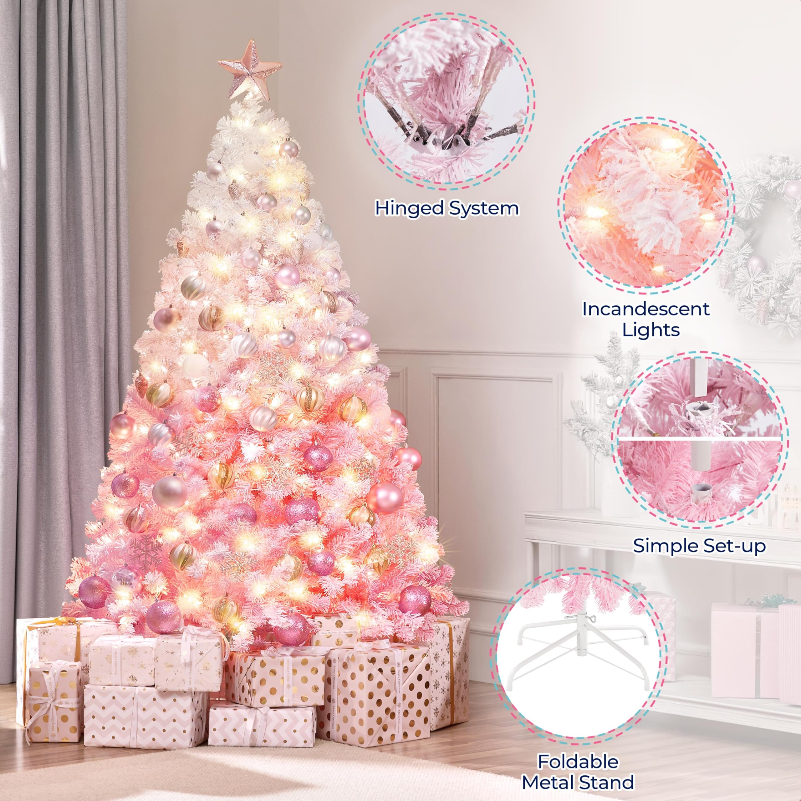 Foto 5 | Árbol De Navidad Yaheetech Artificial Preiluminado De 6 Pies Con 250 Luces - Venta Internacional.