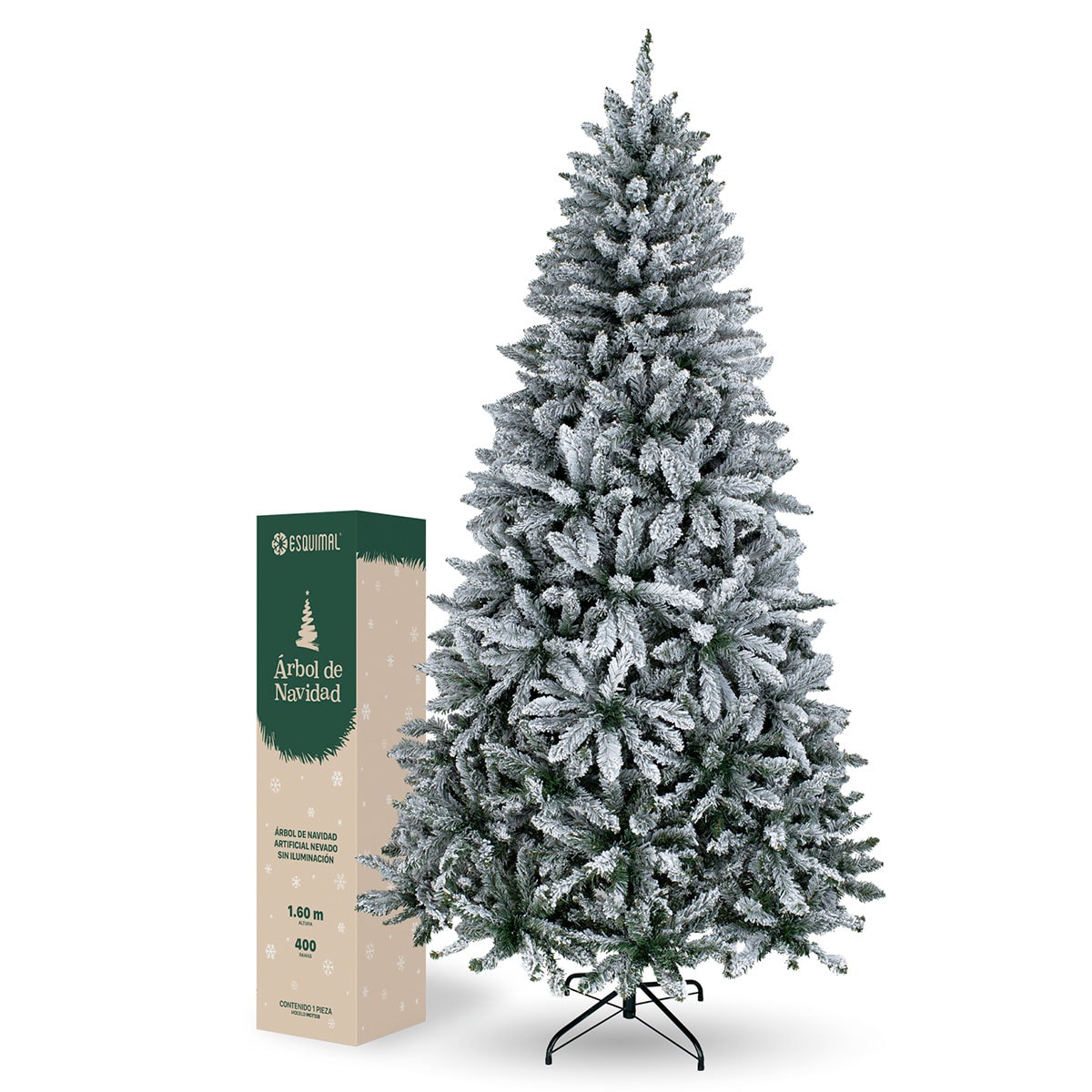 Árbol De Navidad Artificial Esquimal Pino Verde Nevado 1.60m Con 400 Ramas $2,499