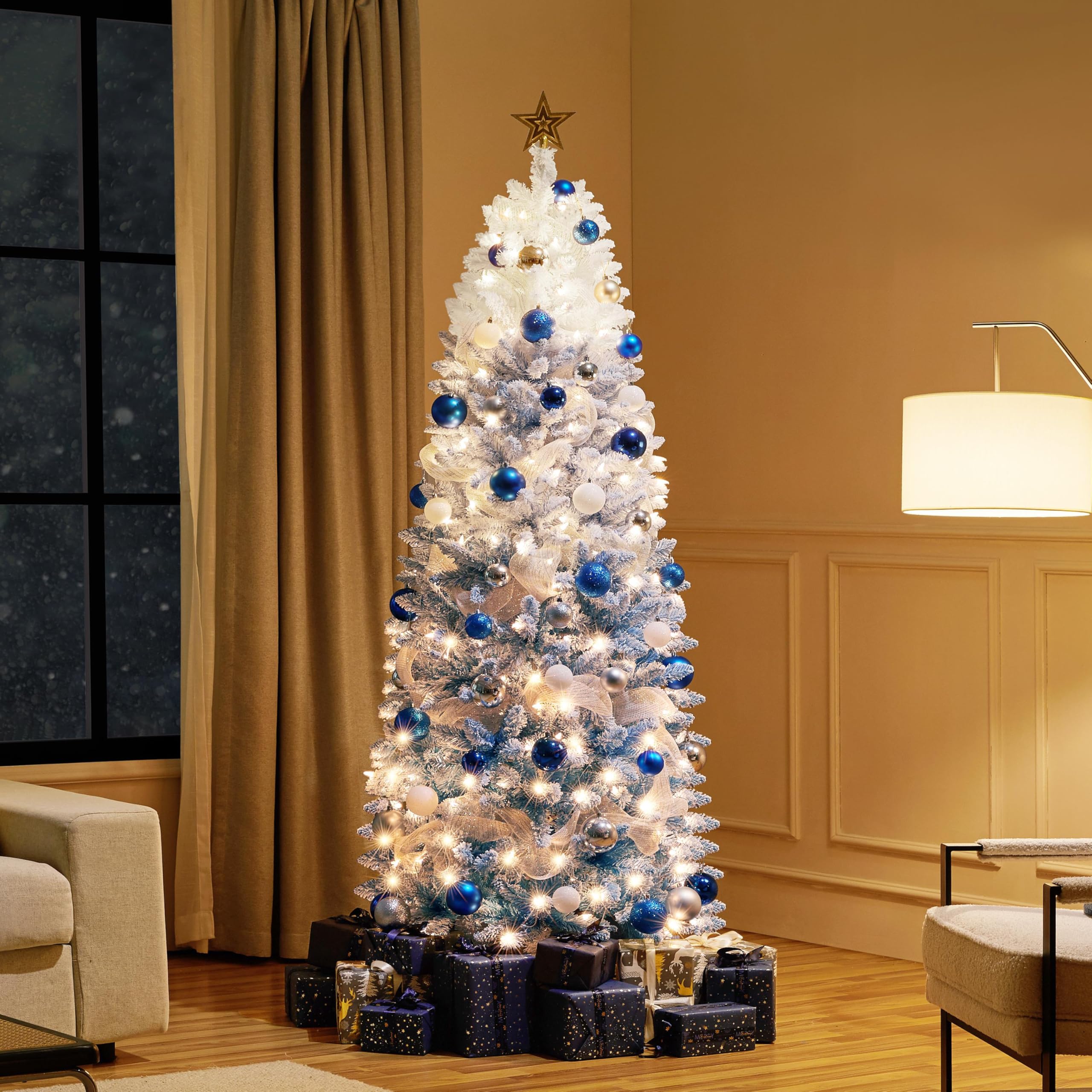 Foto 3 pulgar | Lápiz Preiluminado Con Forma De Nieve Yaheetech Con Forma De Árbol De Navidad De 6 Pies - Venta Internacional.
