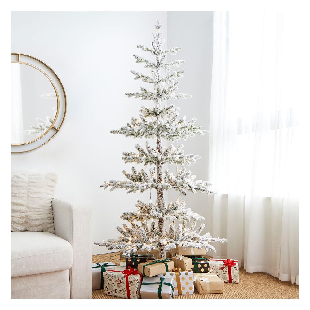 Árbol De Navidad Glitzhome Deluxe, Madera De Pino Flocado, Preiluminado, 6 Pies - Venta Internacional. $6,084
