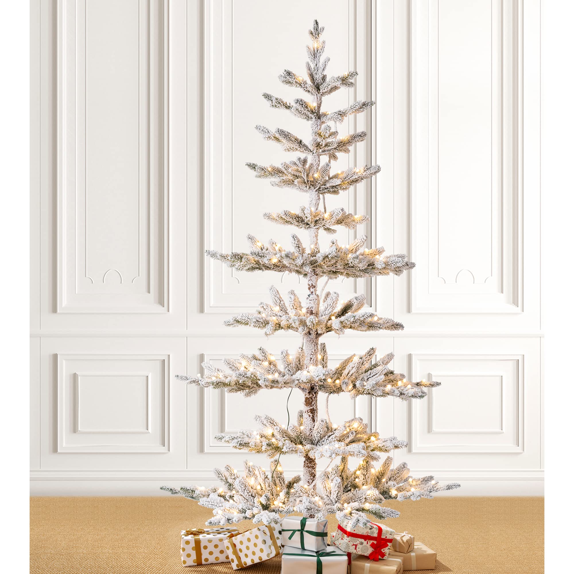 Foto 7 pulgar | Árbol De Navidad Glitzhome Deluxe, Madera De Pino Flocado, Preiluminado, 6 Pies - Venta Internacional.