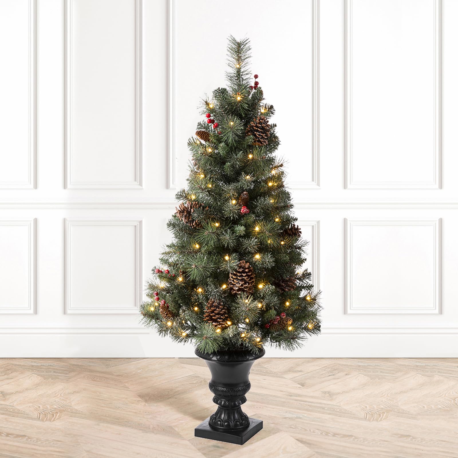 Foto 5 | Árbol De Navidad Glitzhome Flocado De 1,2 M Con Luces Y Decoración, 1 Unidad - Venta Internacional.