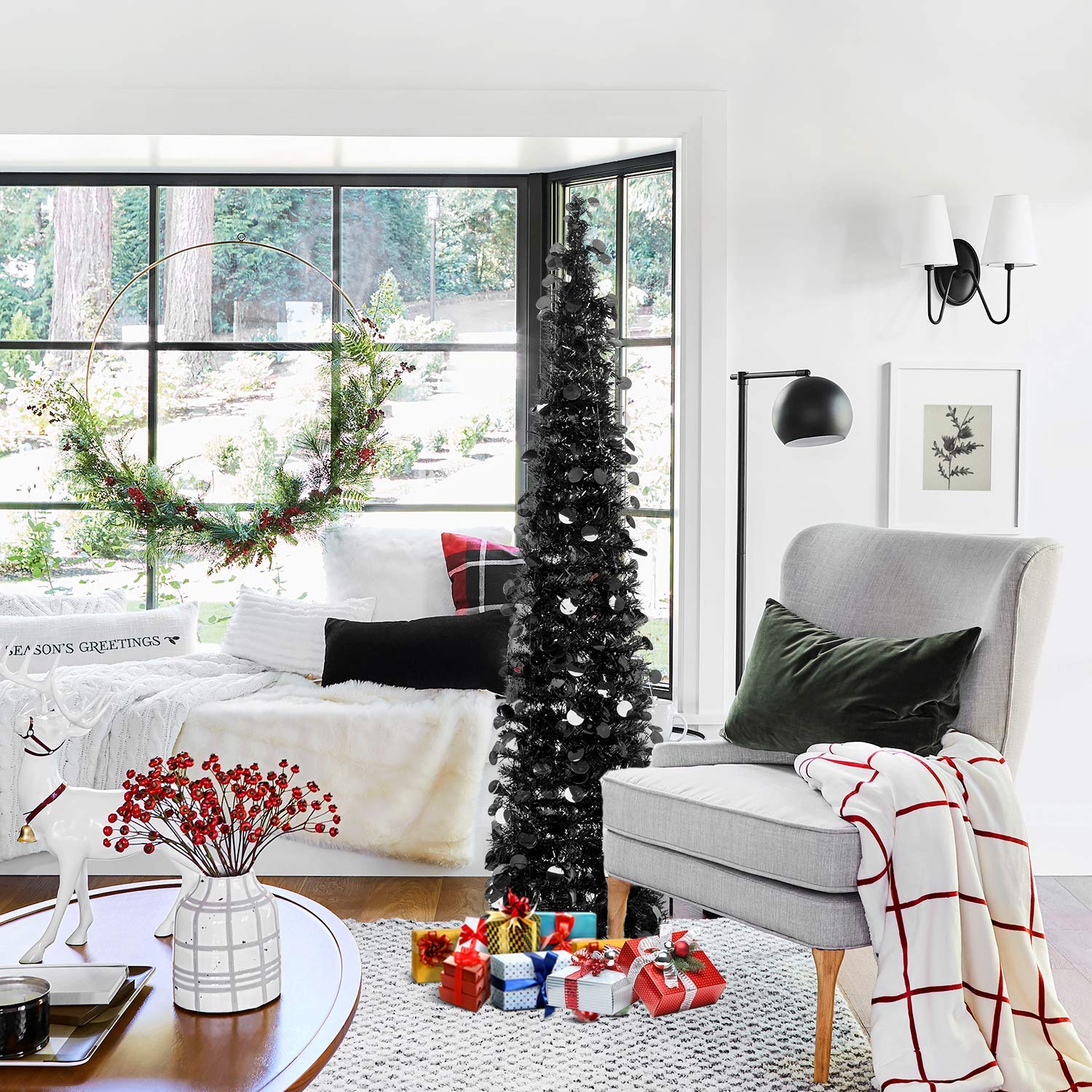 Foto 3 pulgar | Árbol De Navidad Macting De 5 Pies Con Luces Desplegables, Color Negro - Venta Internacional.