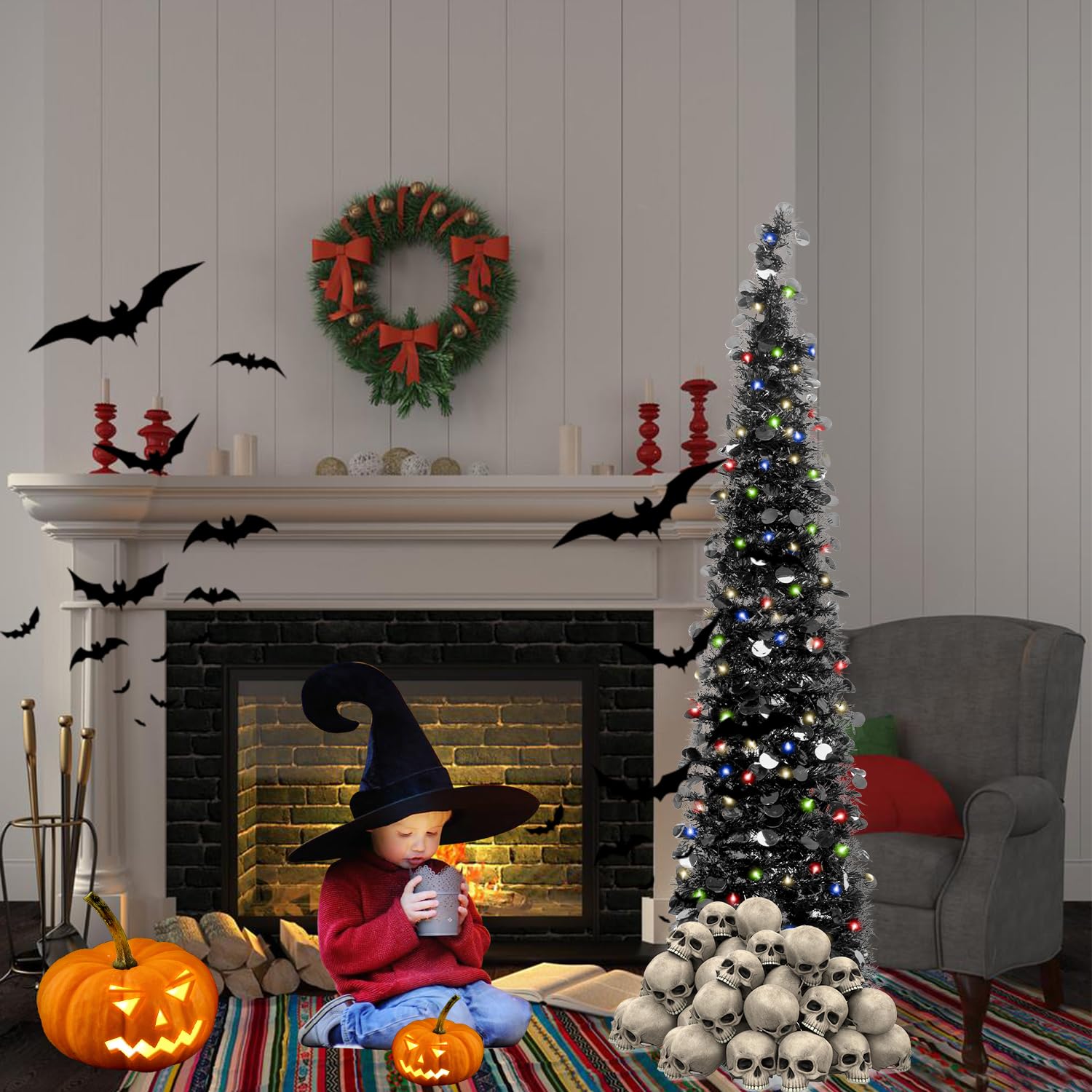 Foto 4 pulgar | Árbol De Navidad Macting De 5 Pies Con Luces Desplegables, Color Negro - Venta Internacional.