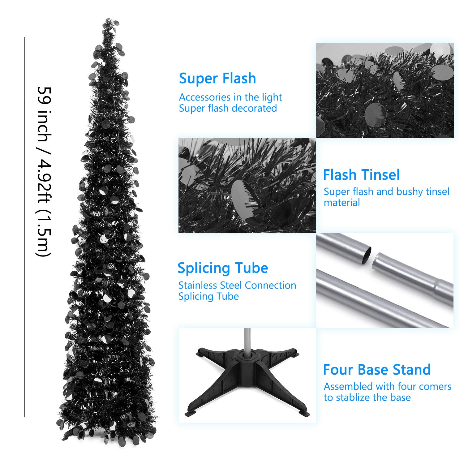 Foto 5 pulgar | Árbol De Navidad Macting De 5 Pies Con Luces Desplegables, Color Negro - Venta Internacional.