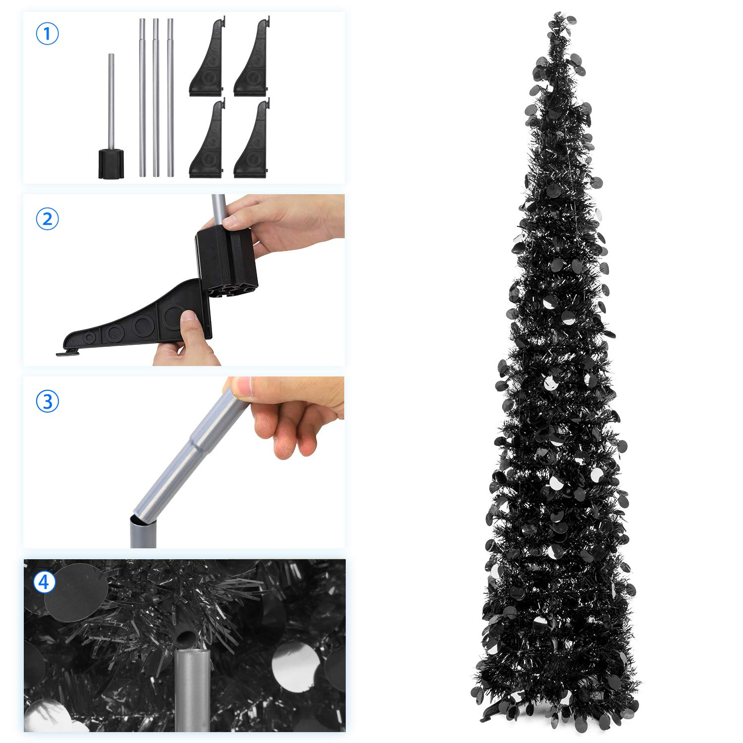 Foto 6 pulgar | Árbol De Navidad Macting De 5 Pies Con Luces Desplegables, Color Negro - Venta Internacional.