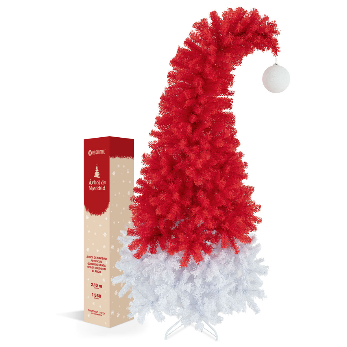 Foto 1 | Árbol de Navidad Punta Flexible Esquimal Pino Rojo y Blanco 2.10 m con 1560 Ramas y Esfera Escarchada