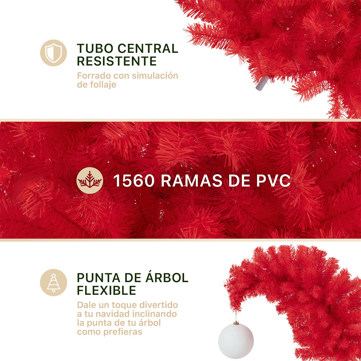 Foto 3 | Árbol de Navidad Punta Flexible Esquimal Pino Rojo y Blanco 2.10 m con 1560 Ramas y Esfera Escarchada
