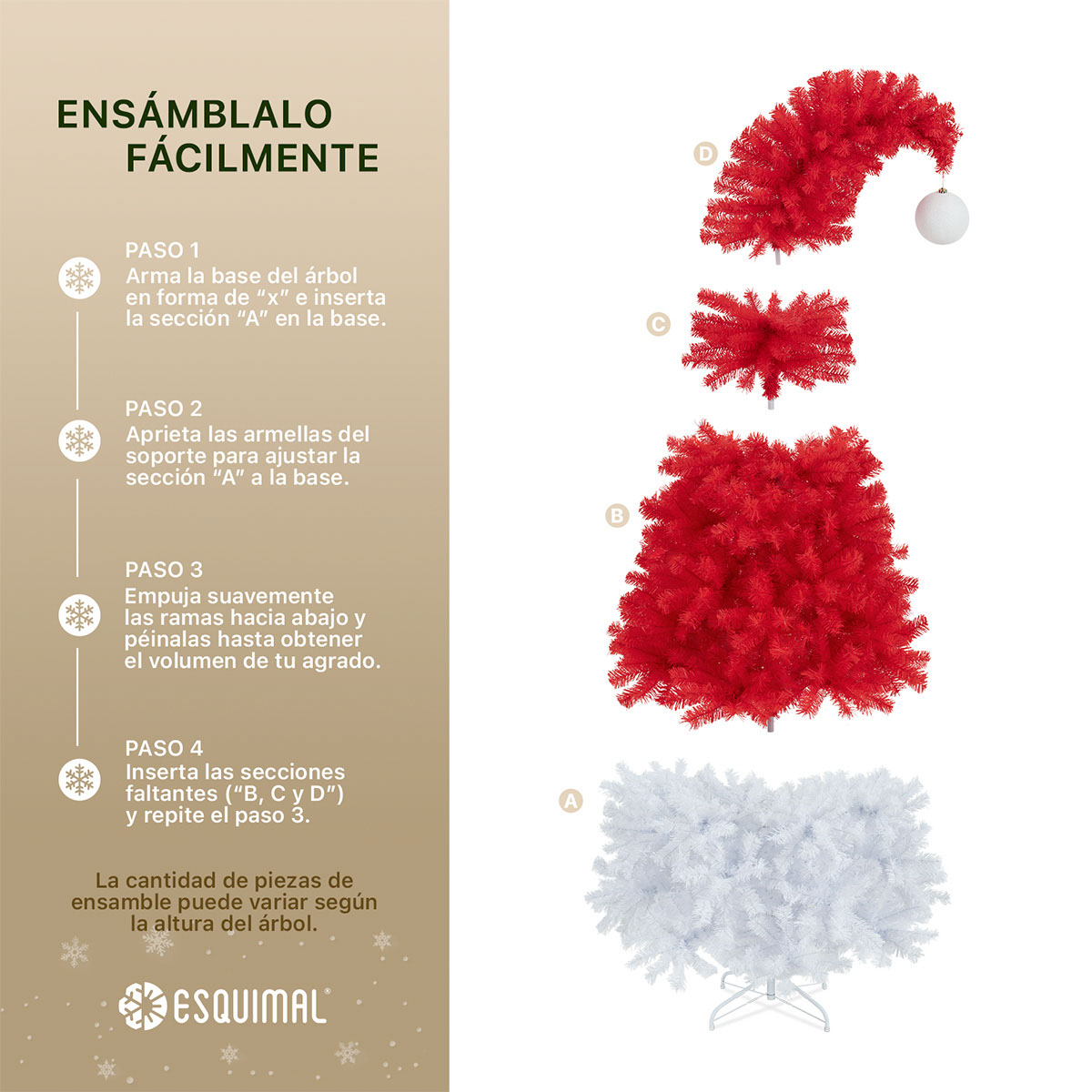 Foto 5 | Árbol de Navidad Punta Flexible Esquimal Pino Rojo y Blanco 2.10 m con 1560 Ramas y Esfera Escarchada