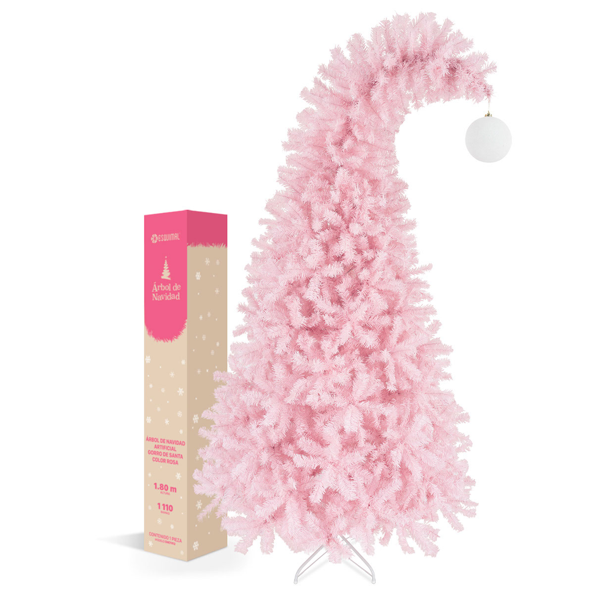 Foto 2 pulgar | Árbol de Navidad Punta Flexible Esquimal Pino Rosa 1.80 m con 1110 Ramas y Esfera Escarchada