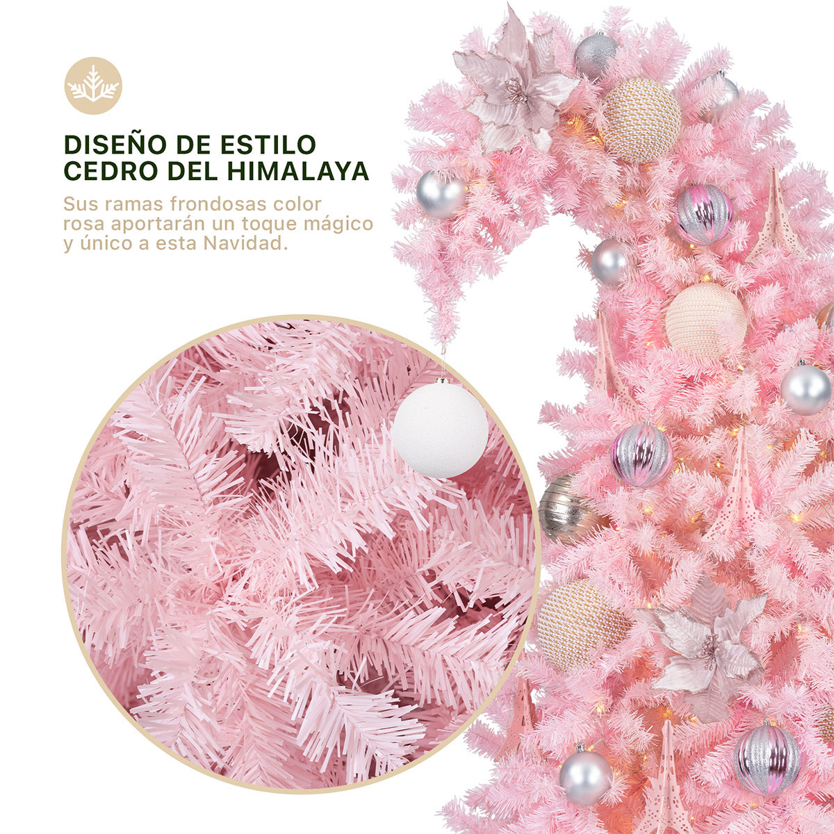 Foto 3 pulgar | Árbol de Navidad Punta Flexible Esquimal Pino Rosa 1.80 m con 1110 Ramas y Esfera Escarchada