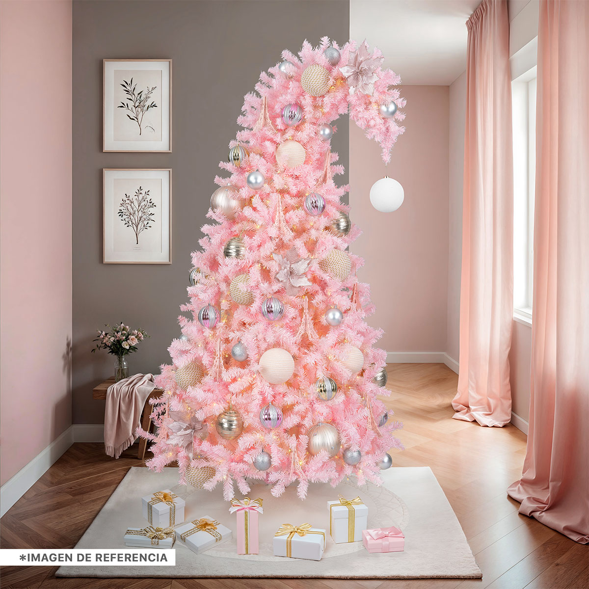 Foto 8 pulgar | Árbol de Navidad Punta Flexible Esquimal Pino Rosa 1.80 m con 1110 Ramas y Esfera Escarchada