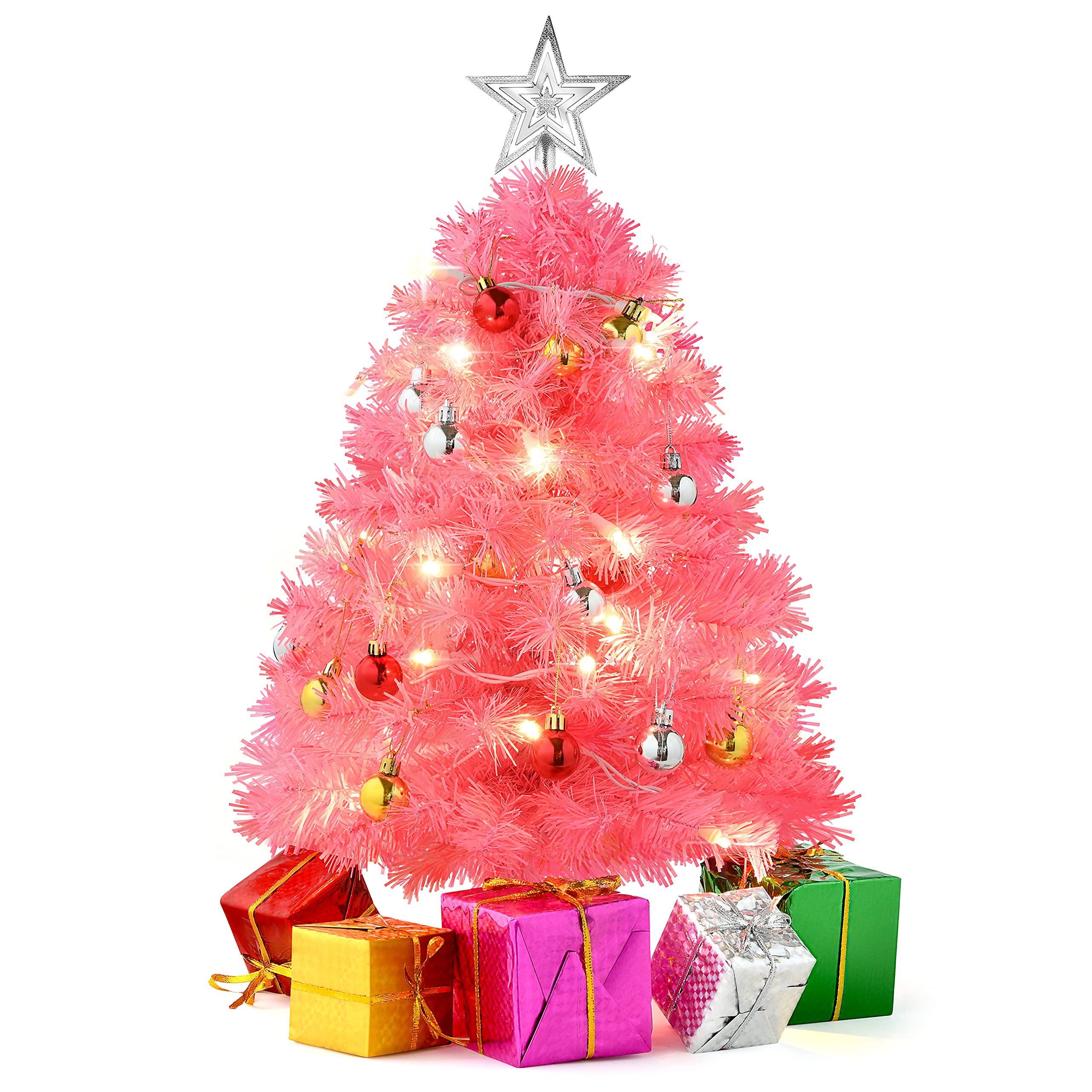 Foto 1 | Árbol de Navidad Mini Prextex  Rosa de 23" con Luces y Adornos - Venta Internacional
