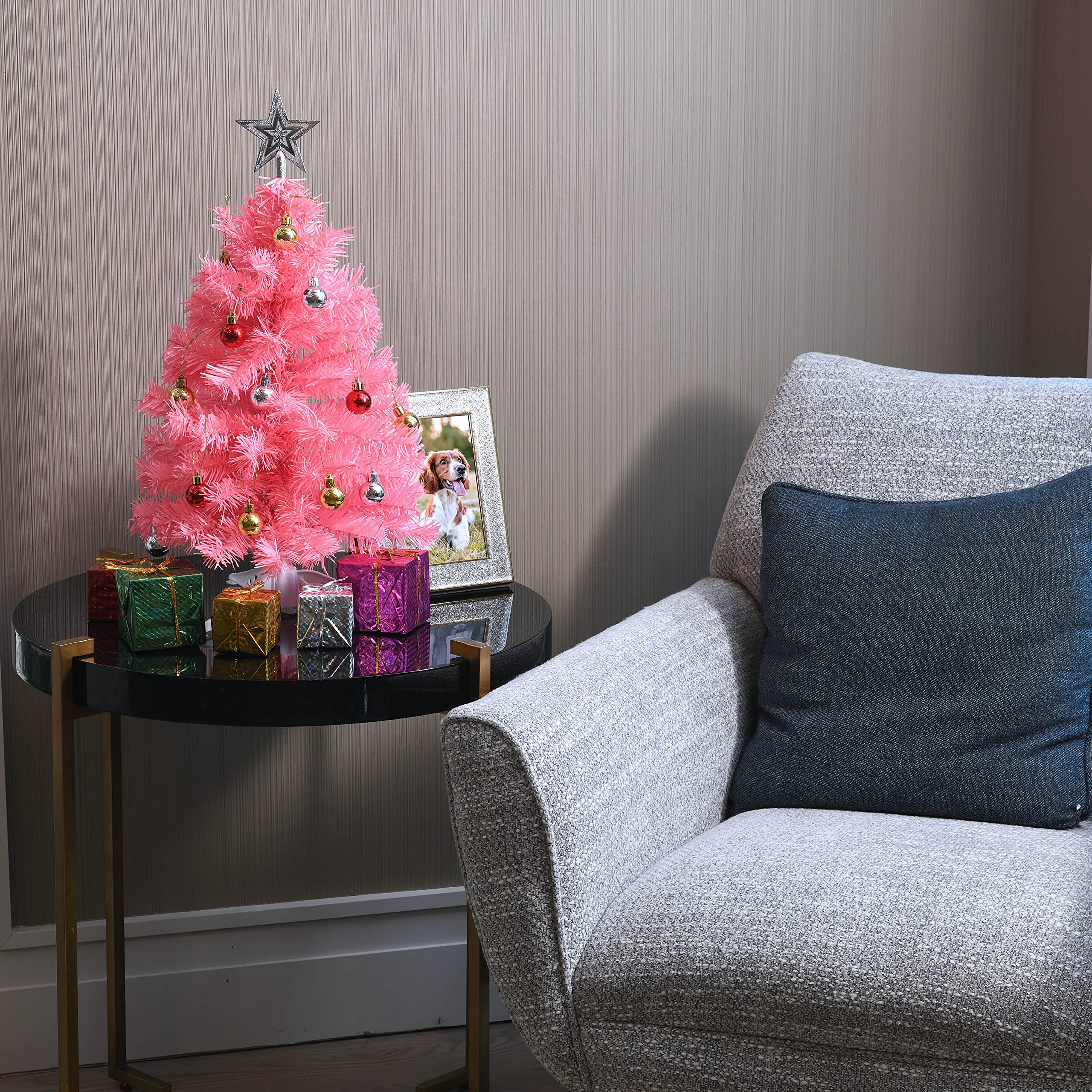 Foto 2 | Árbol de Navidad Mini Prextex  Rosa de 23" con Luces y Adornos - Venta Internacional